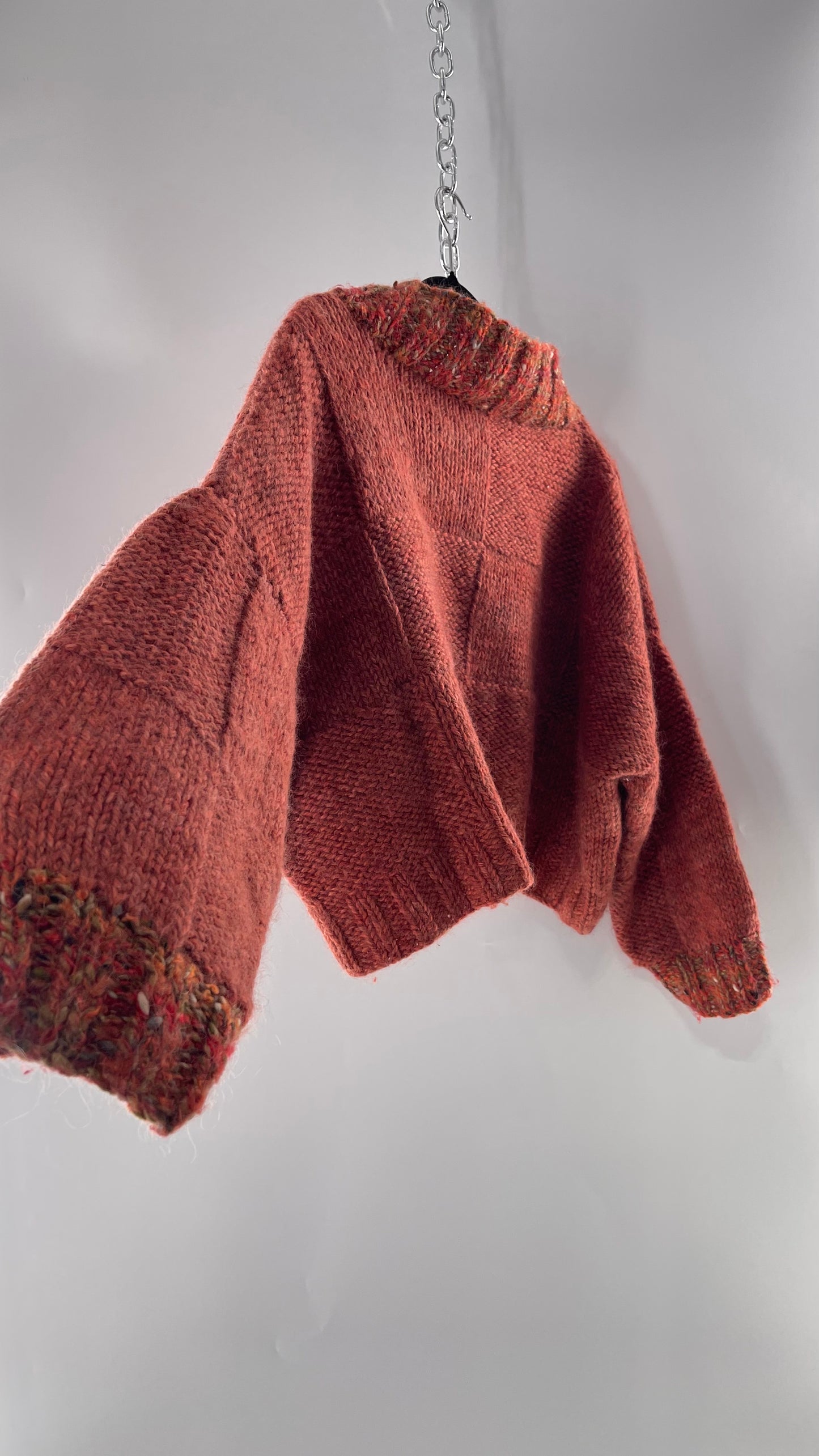 Vintage 80s Burnt Orange Cropped Thick Knit Heavy Slouchy Wool Sweater (Large)