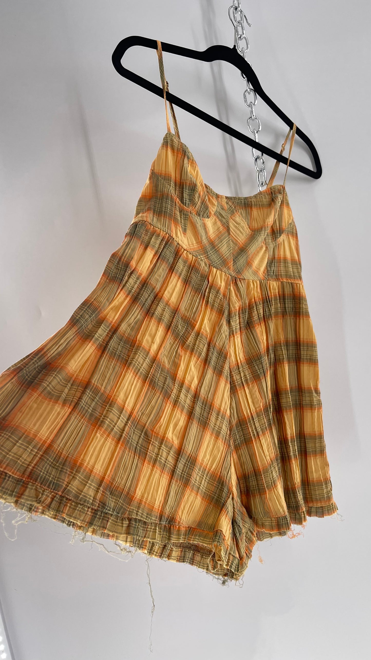 Urban Outfitters Yellow Plaid Playsuit Romper with Faux Bustier Stitching (Small)
