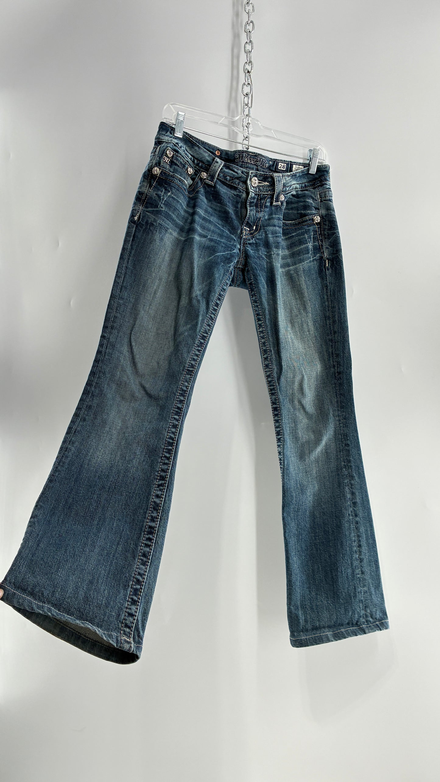 Vintage MISSME Kick Flare Jeans with Embroidered Pockets with Rhinestone Detailing (28)