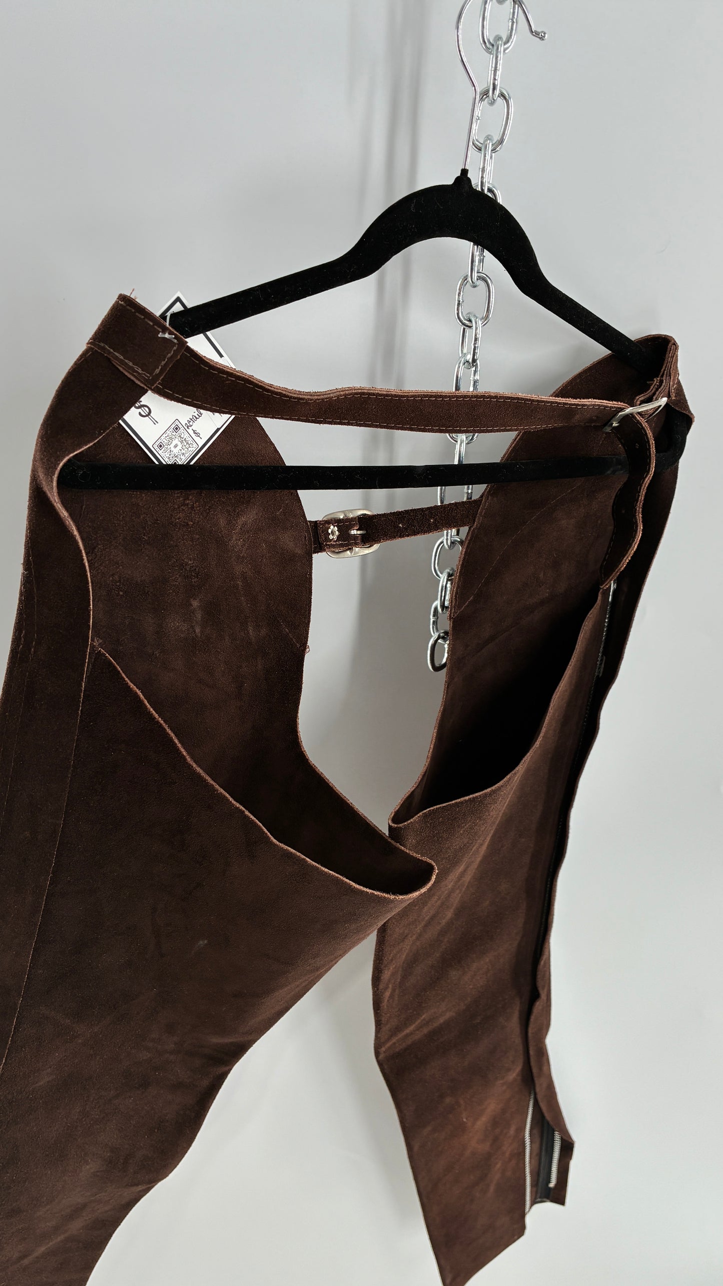 Vintage Chocolate Brown Genuine Suede Leather Chaps with Heavy Duty Side Zipper Detail (XS)