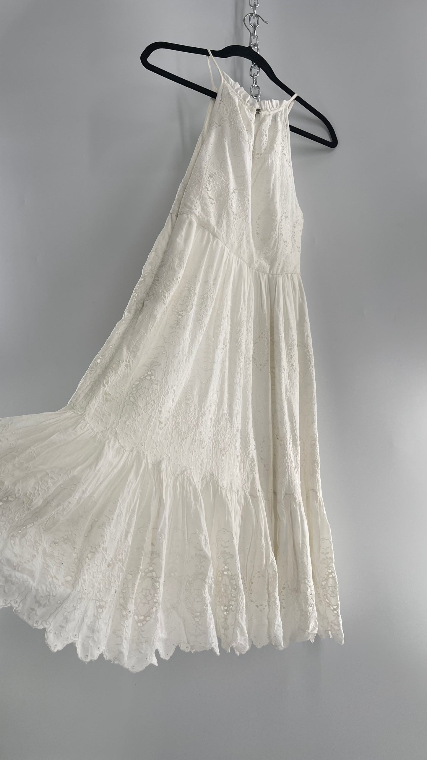 Maeve White Eyelet Tiered Lace Cotton Midi Dress (2)