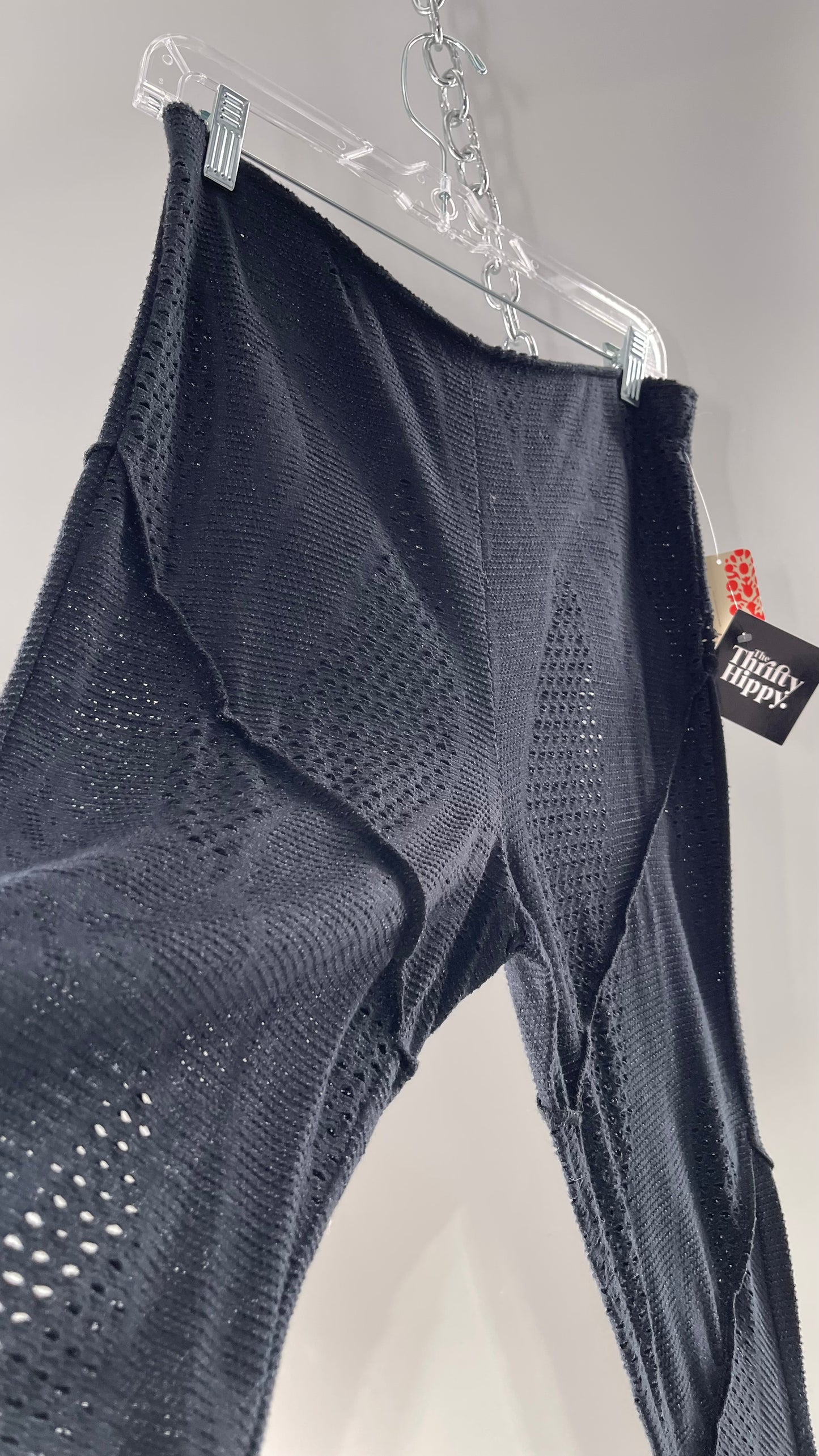 Free People Black Midnight Grey Mixed Pattern Kickflares with High Low Hem, Exposed Seams and Distressing Tags Attached (Medium)