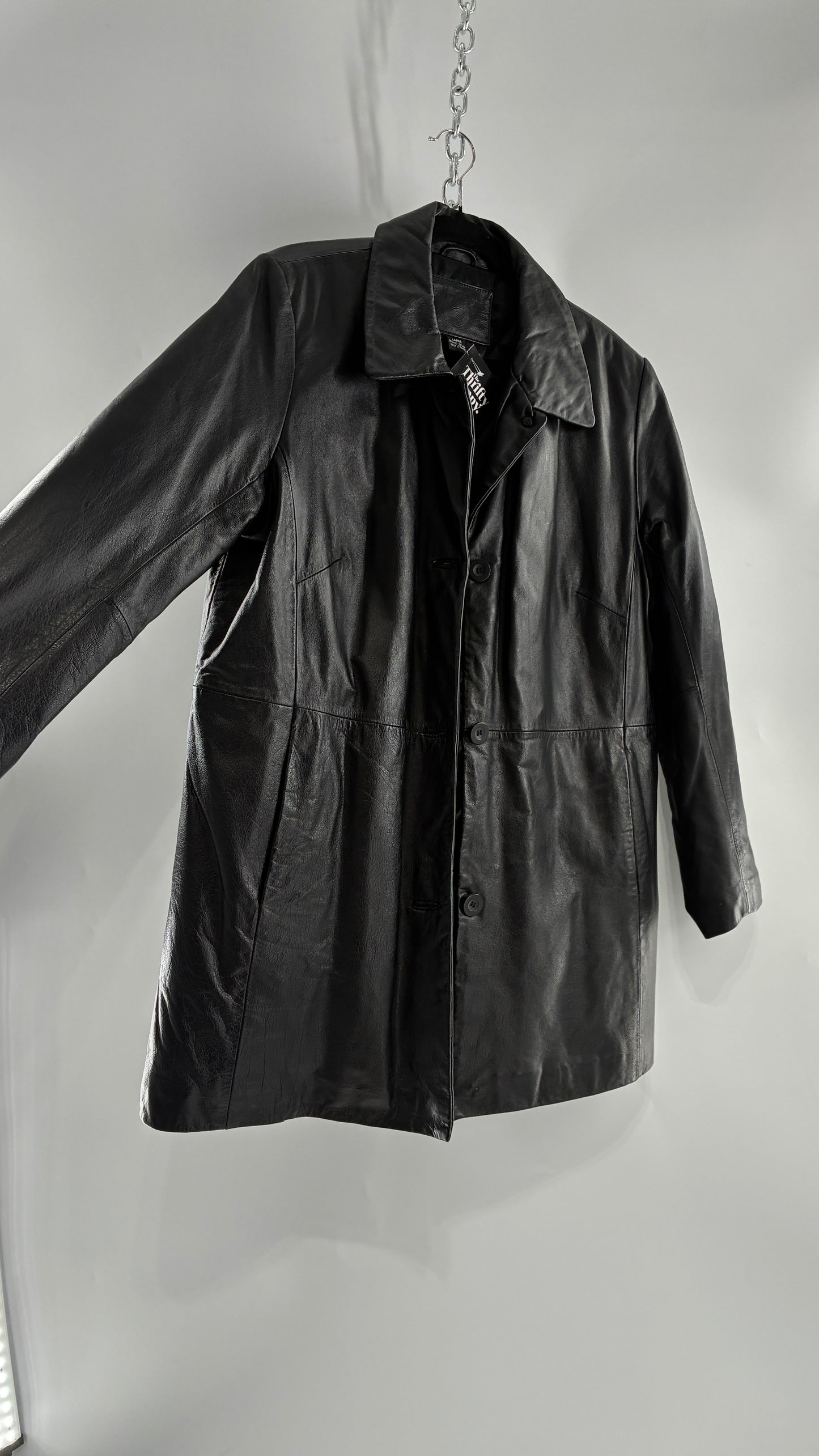 Vintage KATHY IRELAND Black Leather Jacket with Quilted Lining (Large)