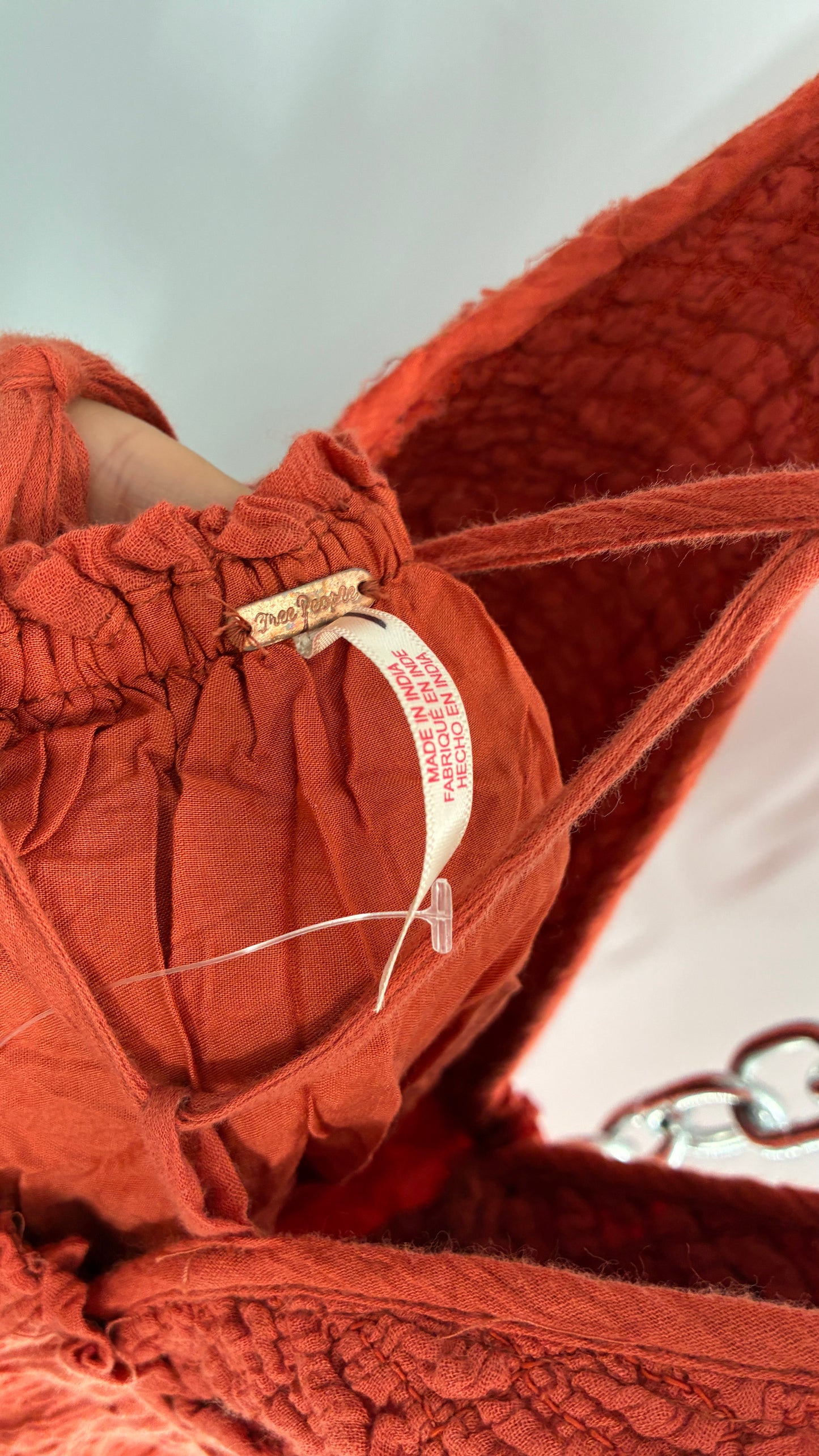 Free People Burnt Orange Smocked Bust Voluminous Mini Dress (Small)