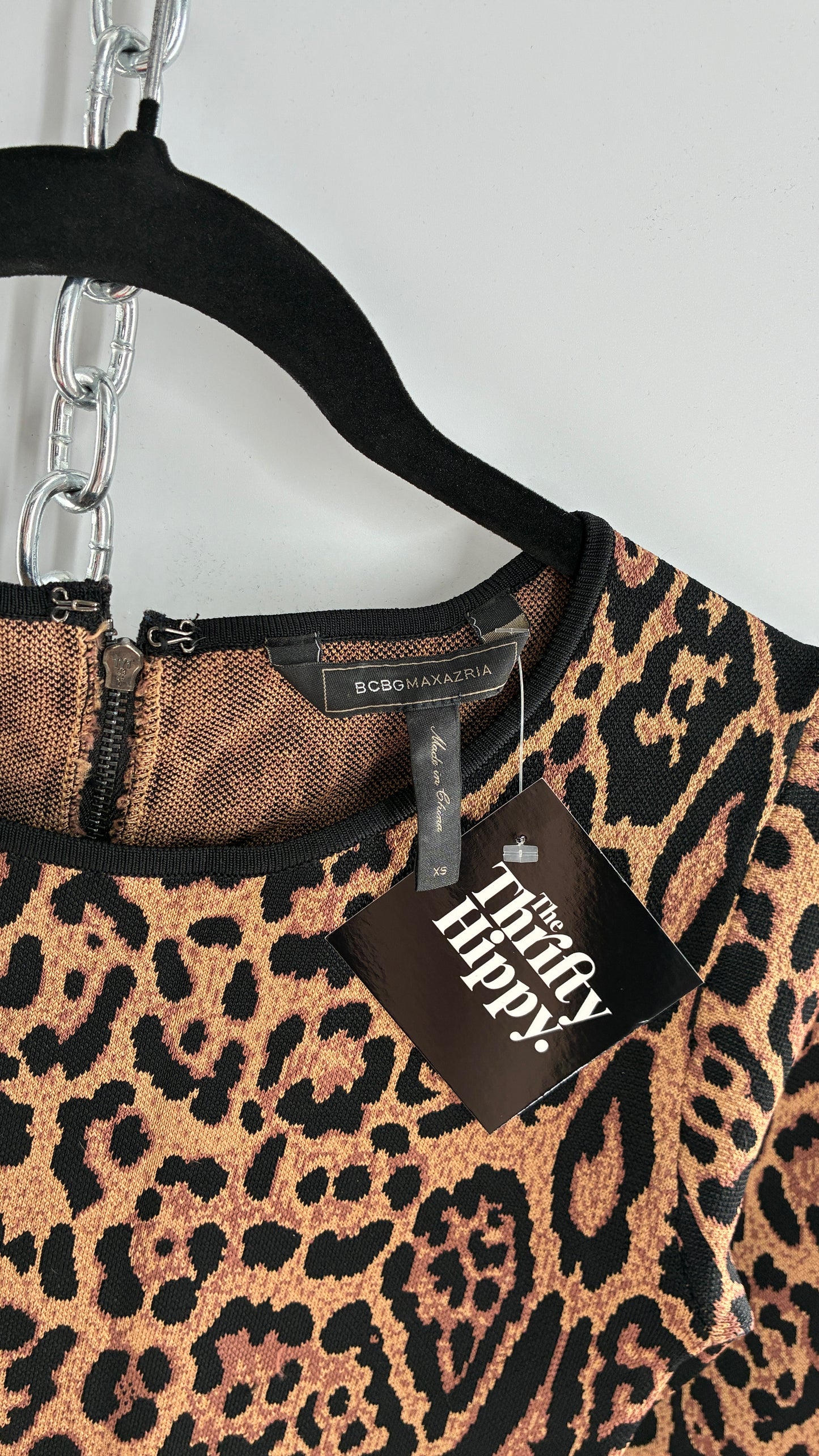 Vintage BCBG MAXAZRIA Sheena Ultra Thick Knit, Compression Leopard/Cheetah Printed Mini Dress (XS)