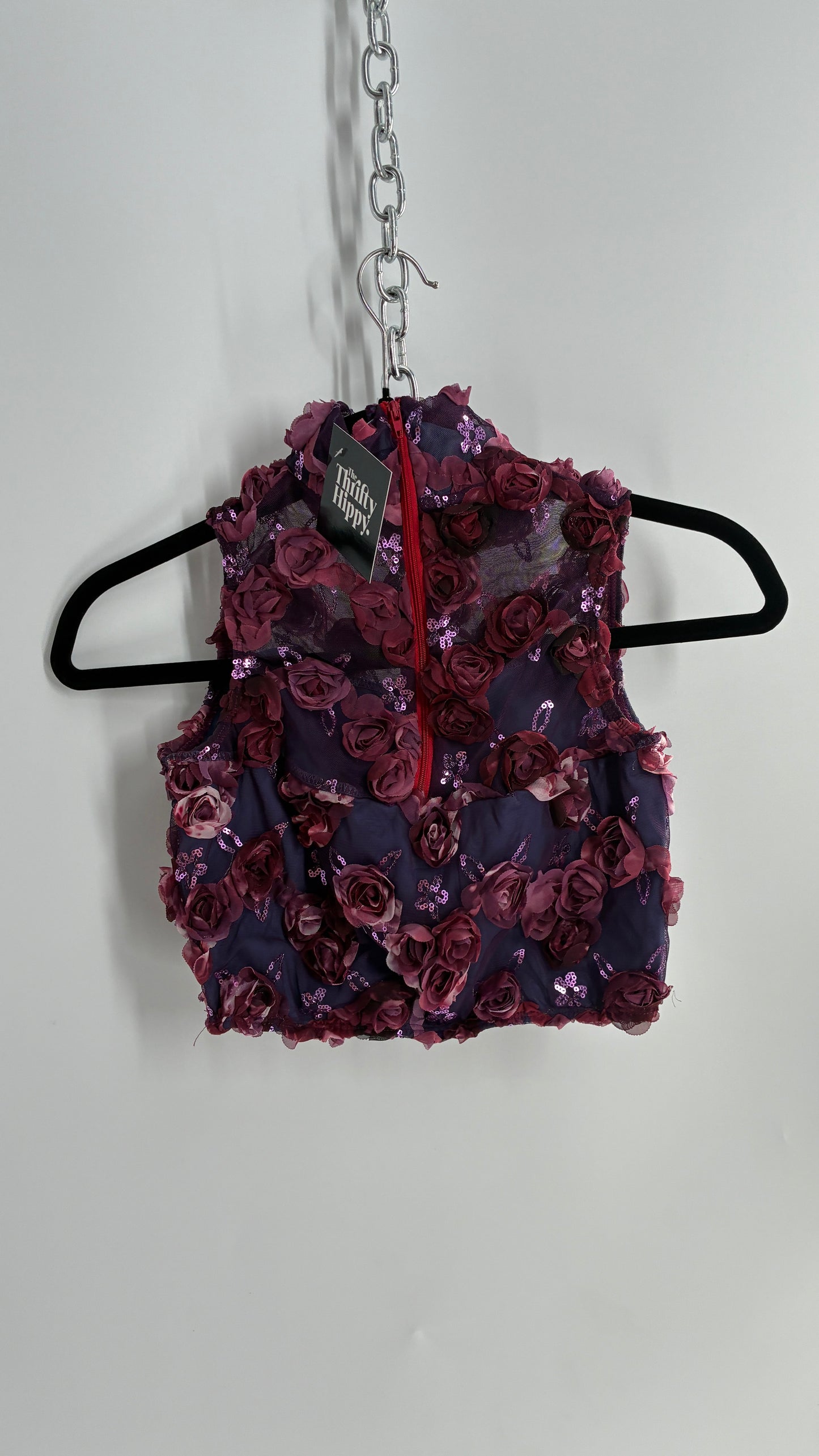 Vintage WEISSMAN Purple Cropped Floral Appliqué Turtle Neck (SA)