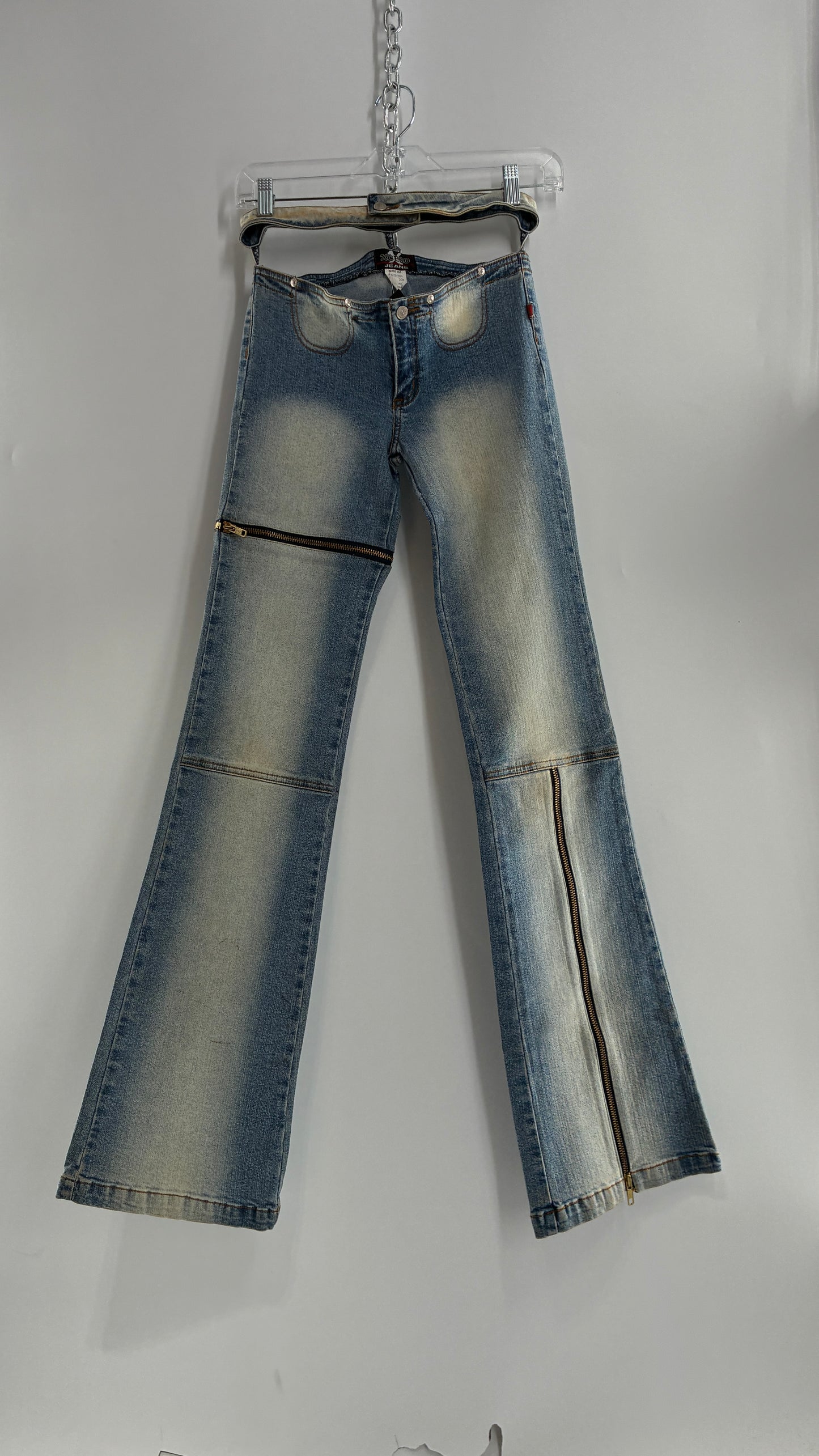 Vintage XCESO JEANS Rare Faded Double Waistband Kickflare Jeans with Functional Zipper Details (Medium*)