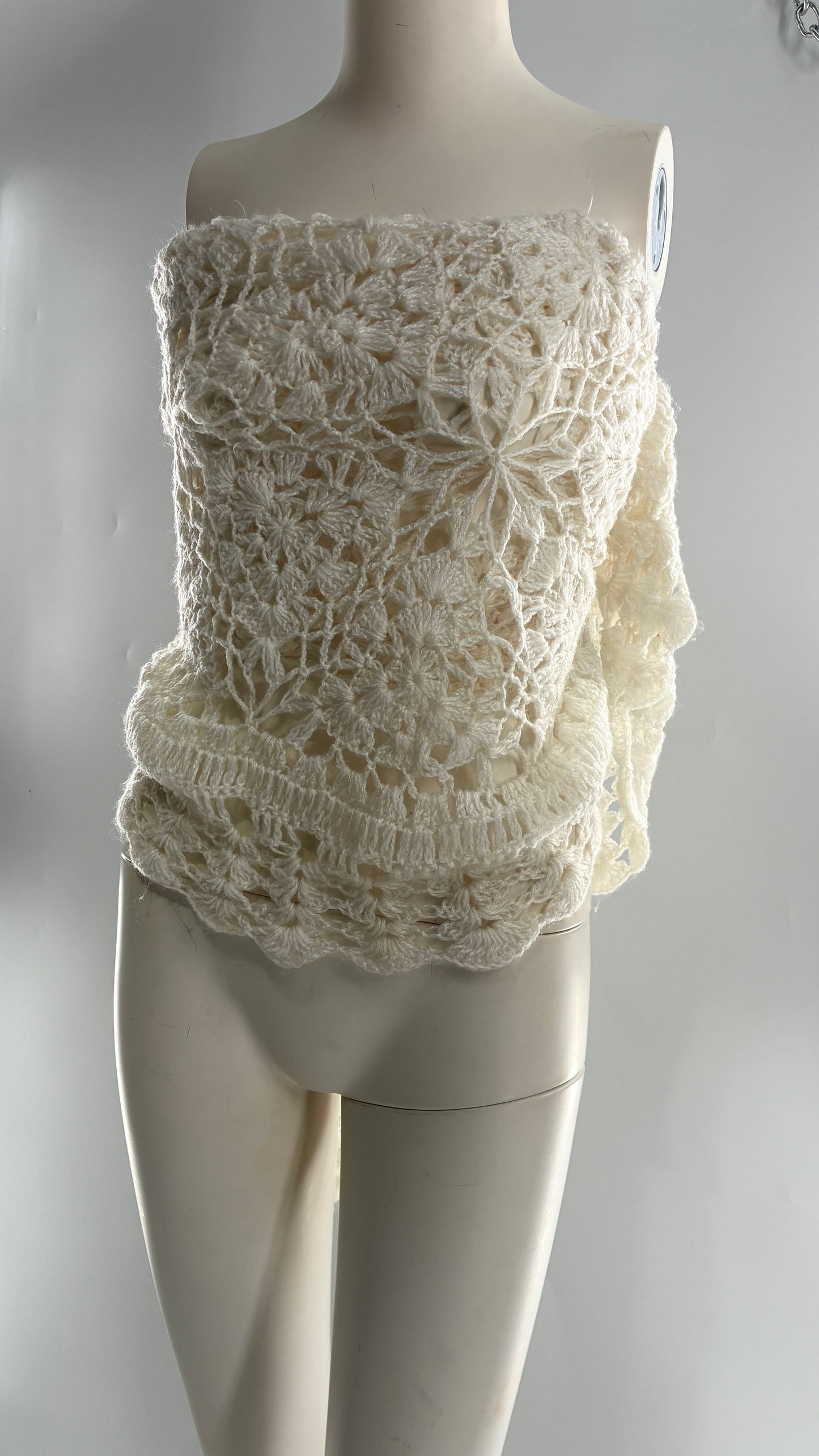 Vintage Crochet Style White Scarf