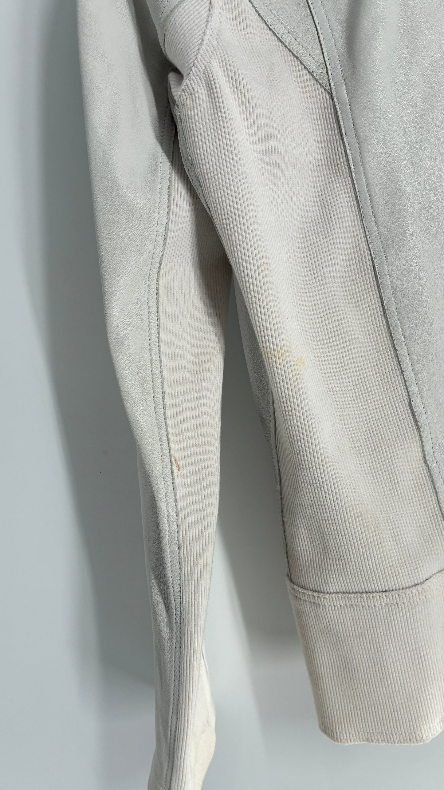 Jakett White Molly Burnished White Genuine Leather Double Layer Moto Jacket with Removable Grey Hoodie Insert (XS)