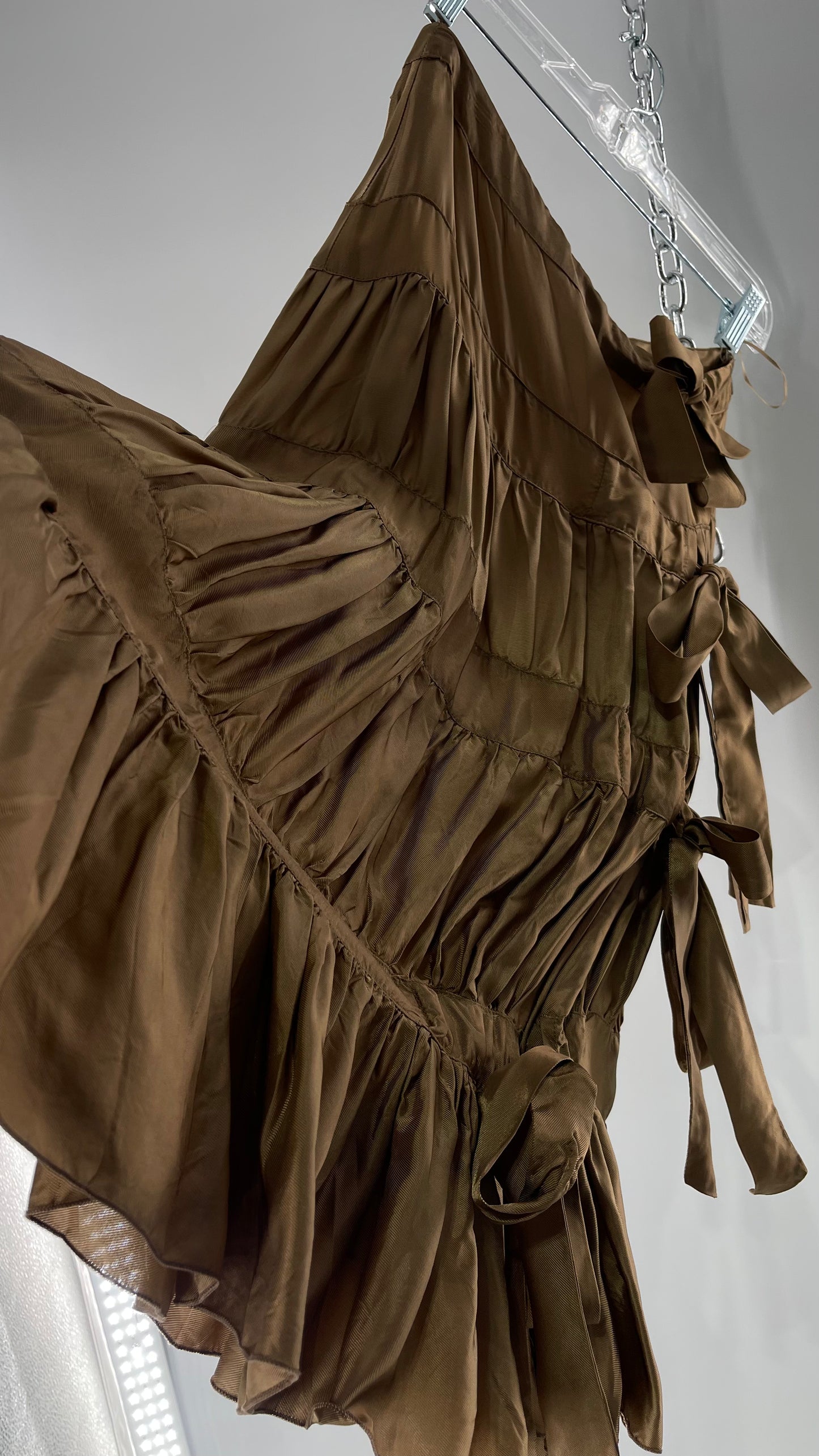 Ysatis Greece Bronze Metallic Fabric Skirt with Dainty Feminine Bow Detailing on Side (1)