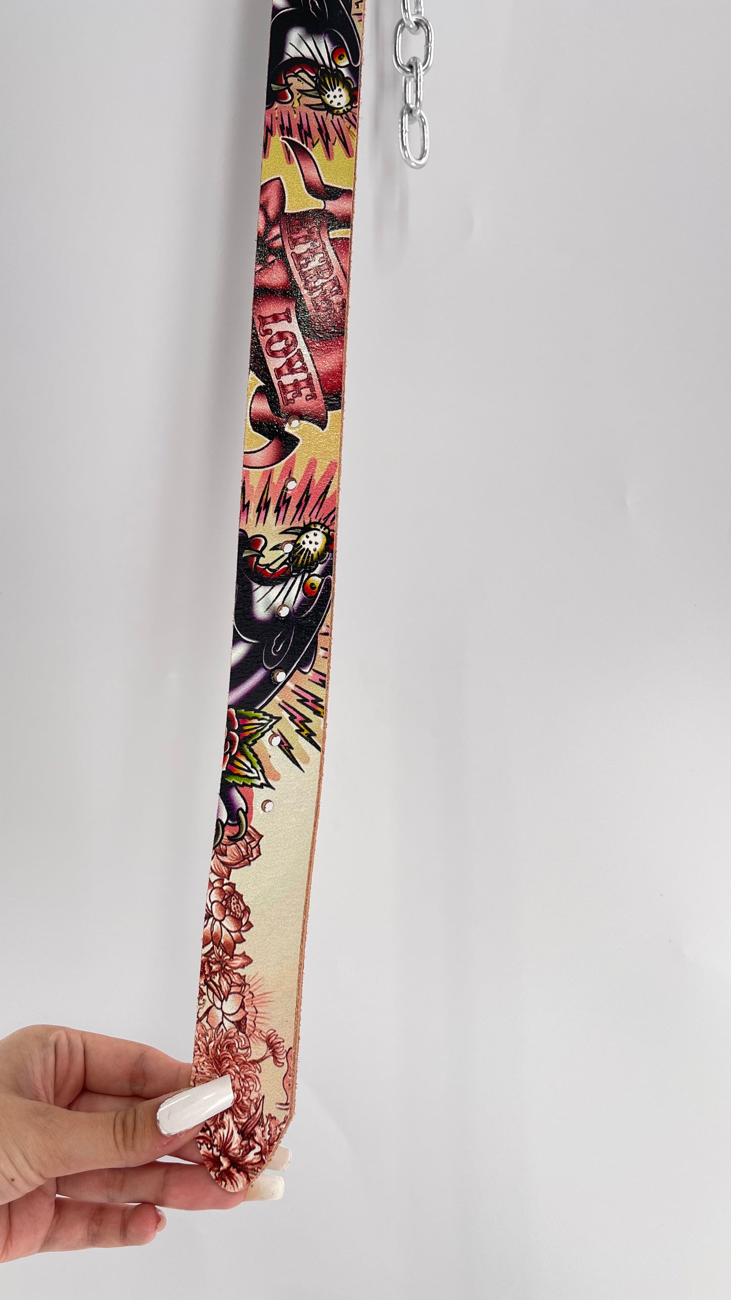 Ed Hardy Genuine Leather Belt with Rhinestones and Jaguars (M)