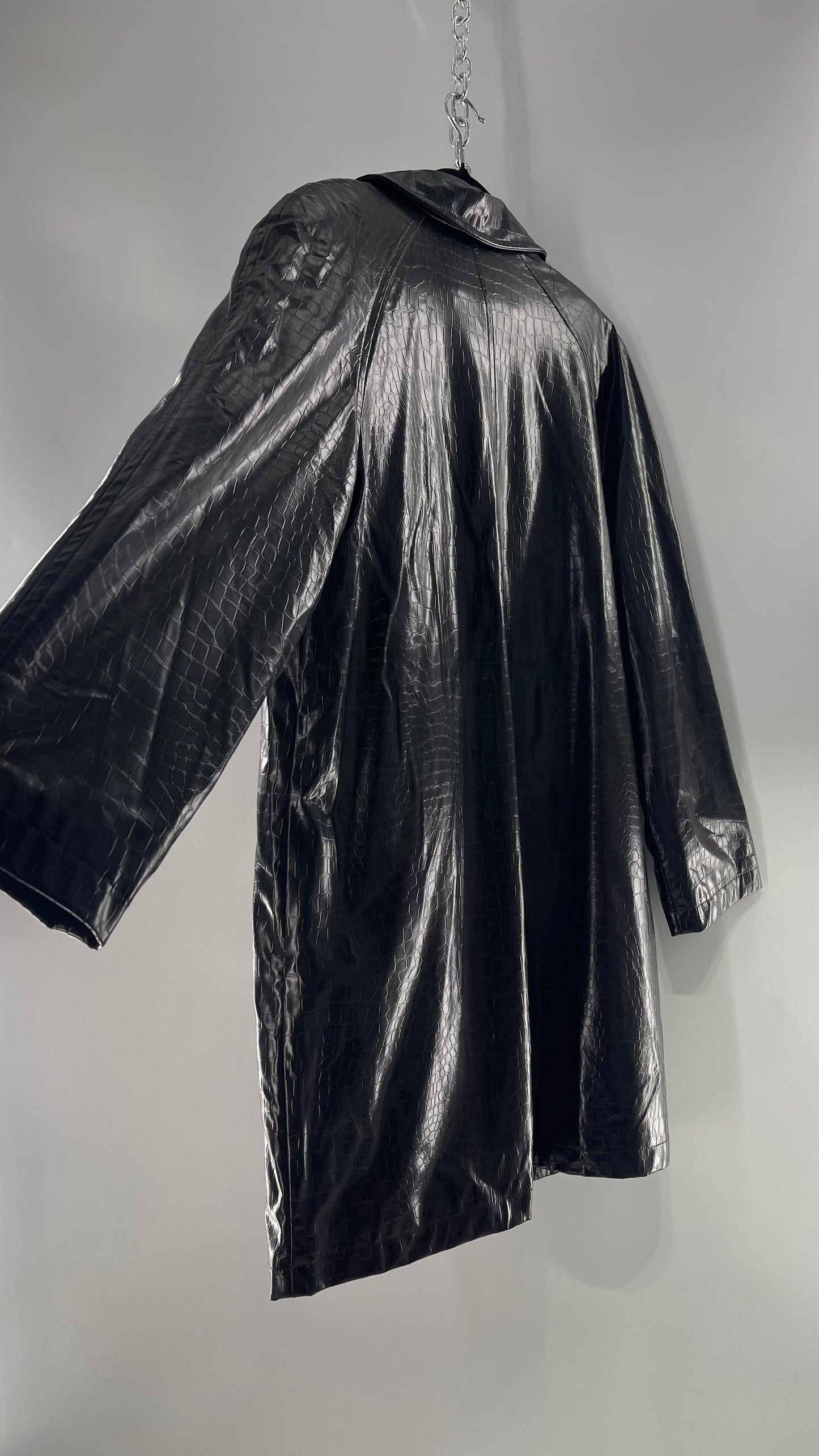 FU DA NEW YORK Black Crocodile Embossed Coat (C) (XL)