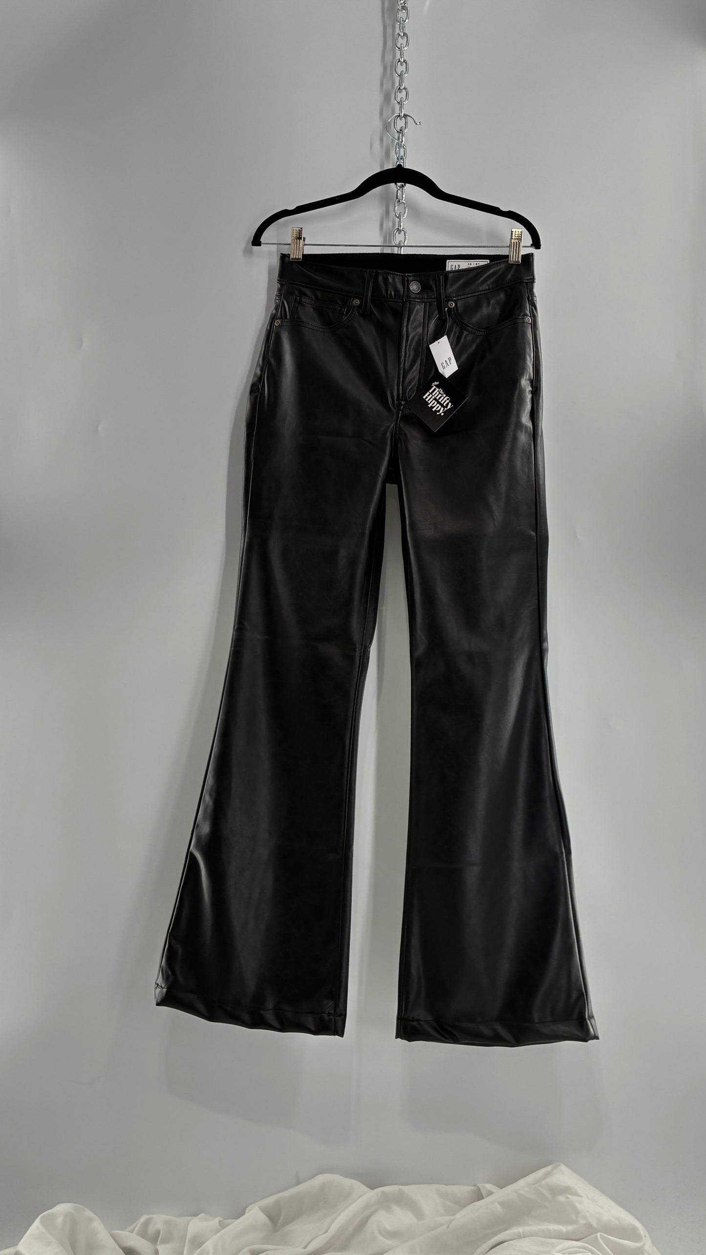 GAP Black Vegan Leather Flared Pants with Tags Attached (28/6R)
