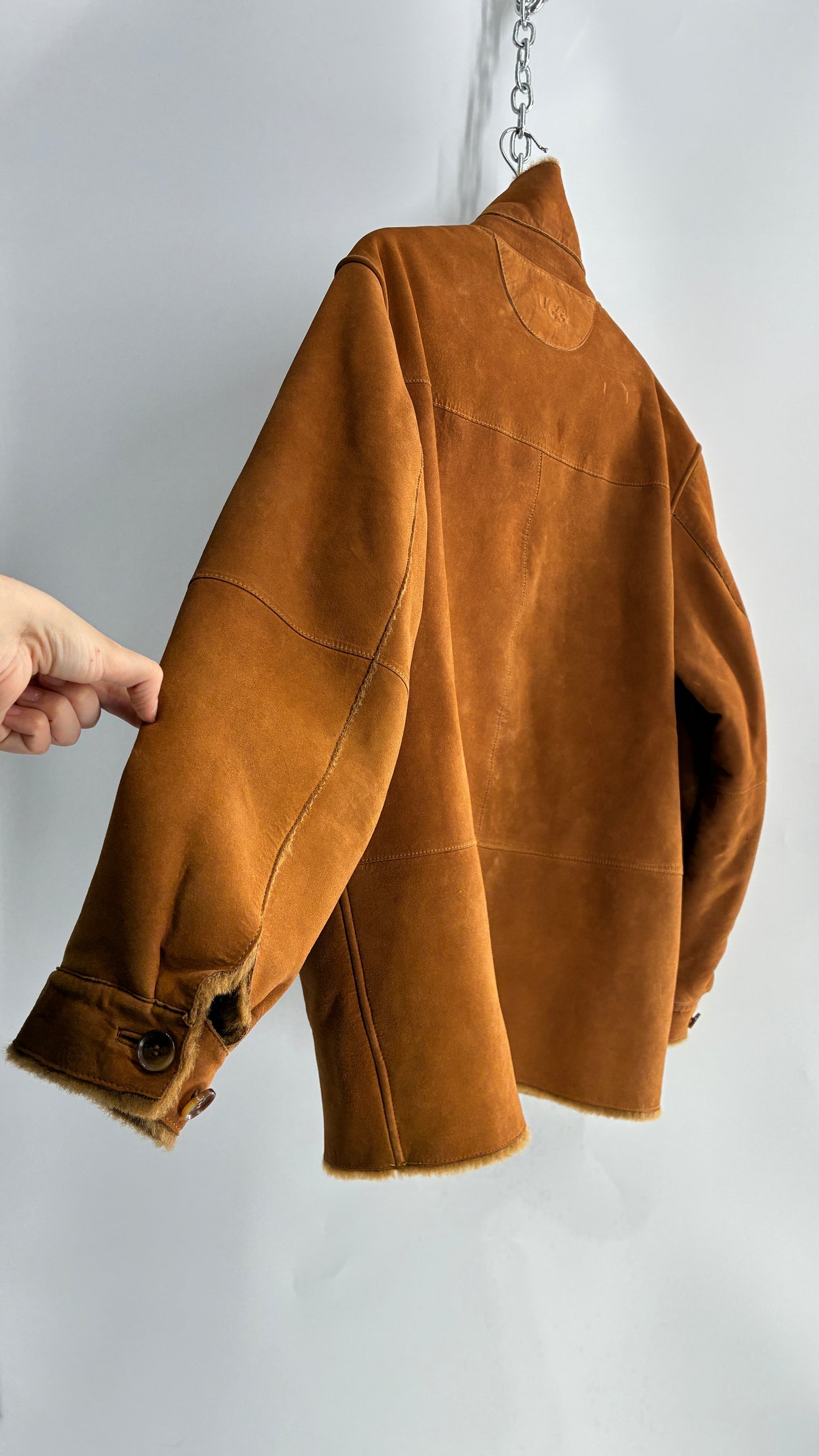 Vintage UGG Genuine Leather Button Front Fur Lined Jacket (Large)