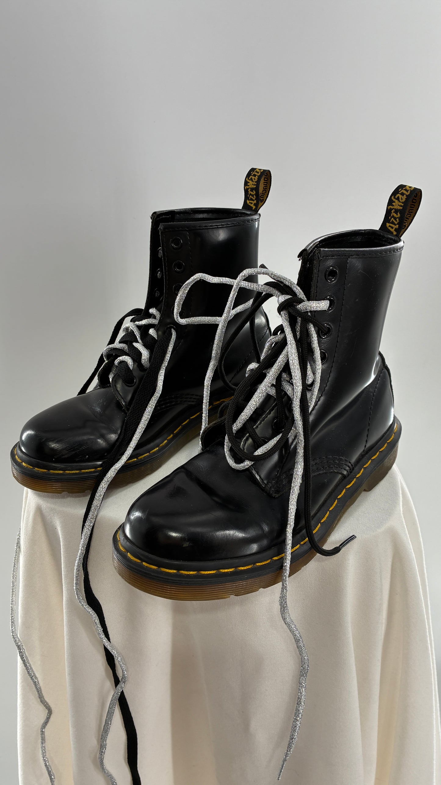 Vintage Dr. Martens Patent Leather Black Combat Boots (6)