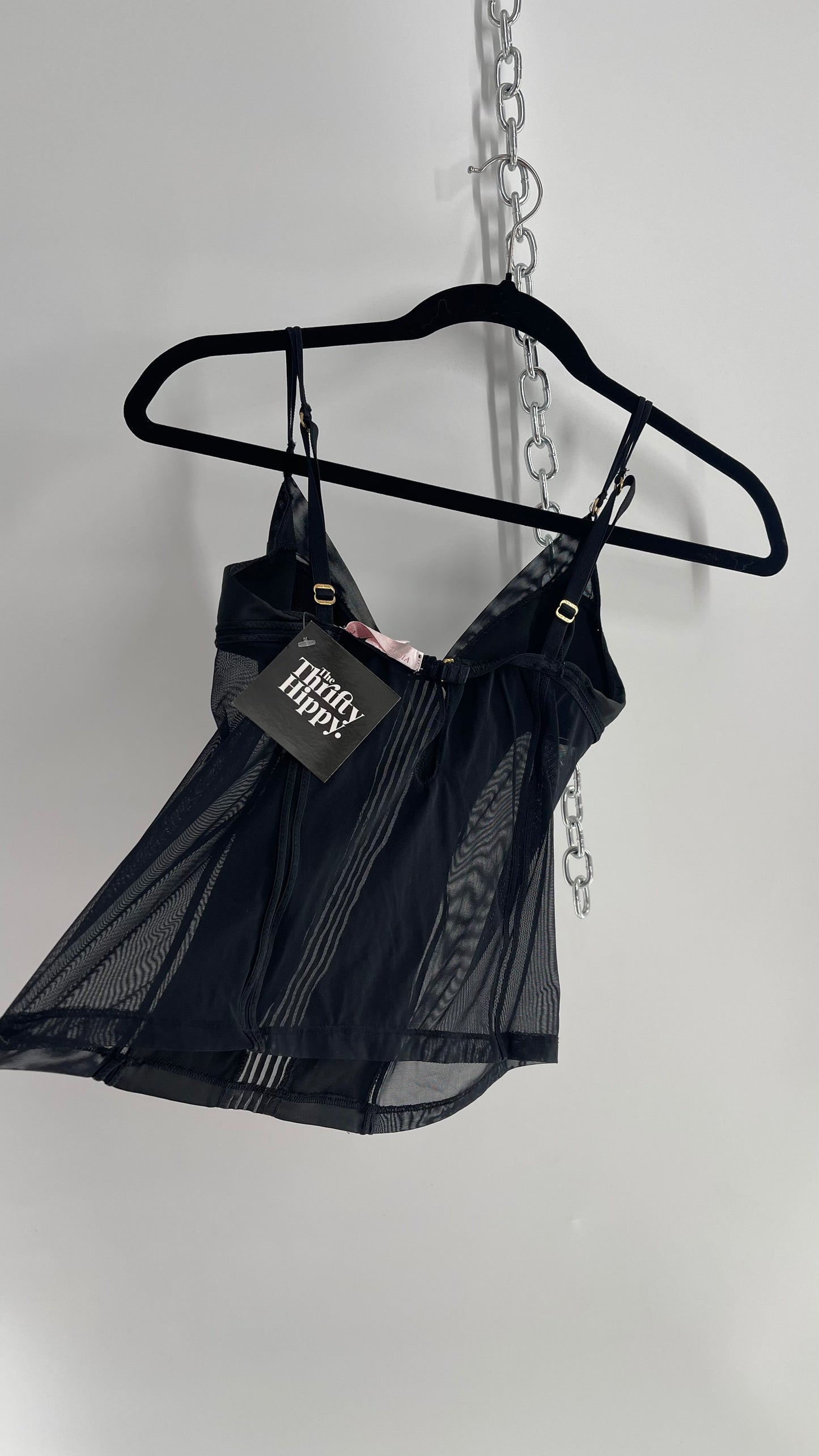 Victoria’s Secret Black Sheer Paneled Bustier Tank (Small)