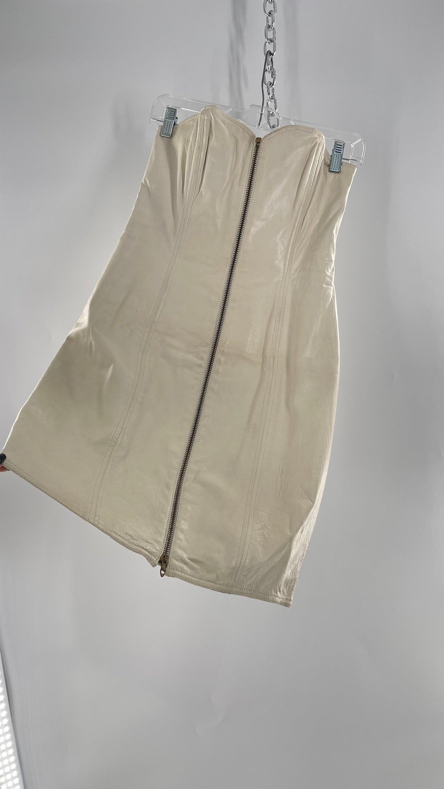 Vintage White Leather Zip Front Mini Dress *Handmade* (Size Small/Medium)