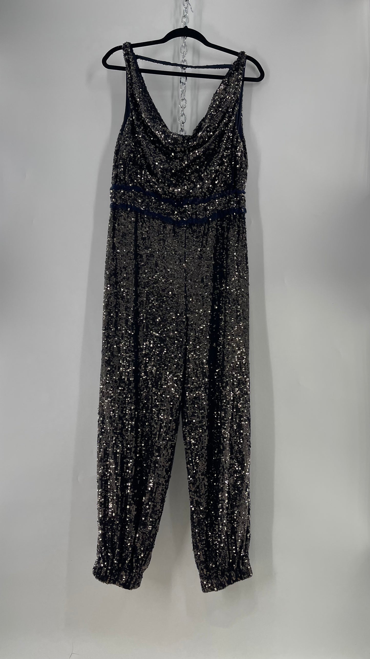 Free People Navy Sequin Jumpsuit (S)