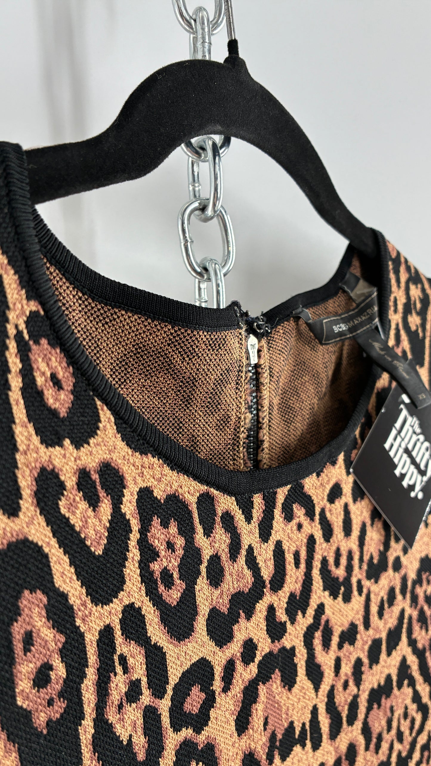 Vintage BCBG MAXAZRIA Sheena Ultra Thick Knit, Compression Leopard/Cheetah Printed Mini Dress (XS)