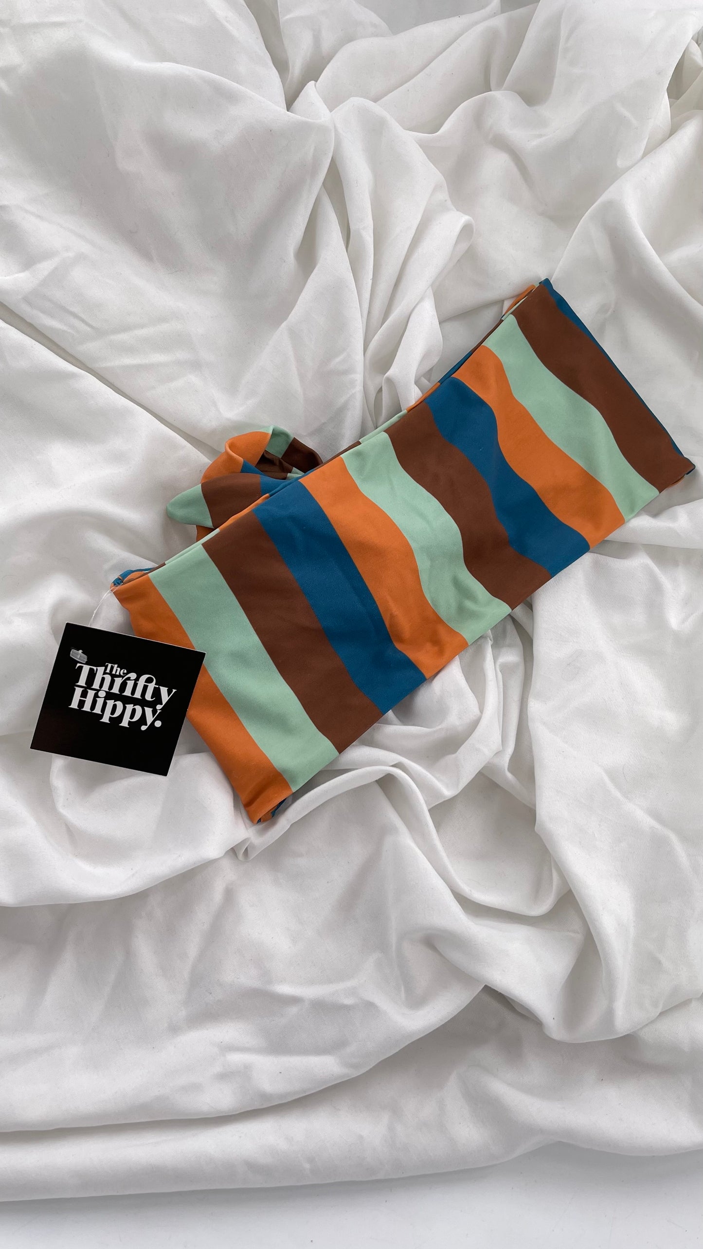 GILLIA swim Striped Bandeau Swim Top (Small)