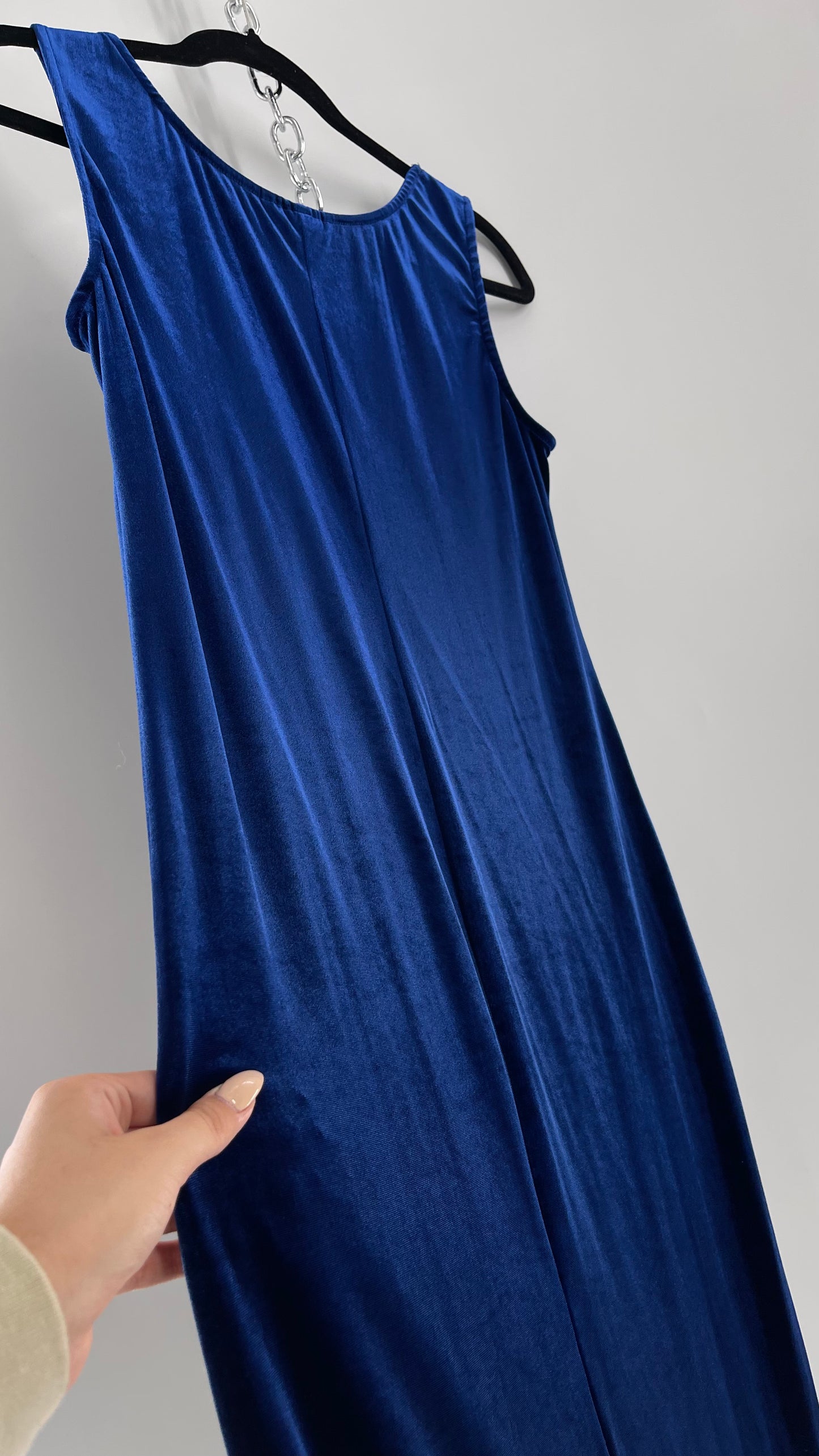 Vintage Carol Anderson Royal Blue Velvet Square Neckline Floor Length Dress (Medium)