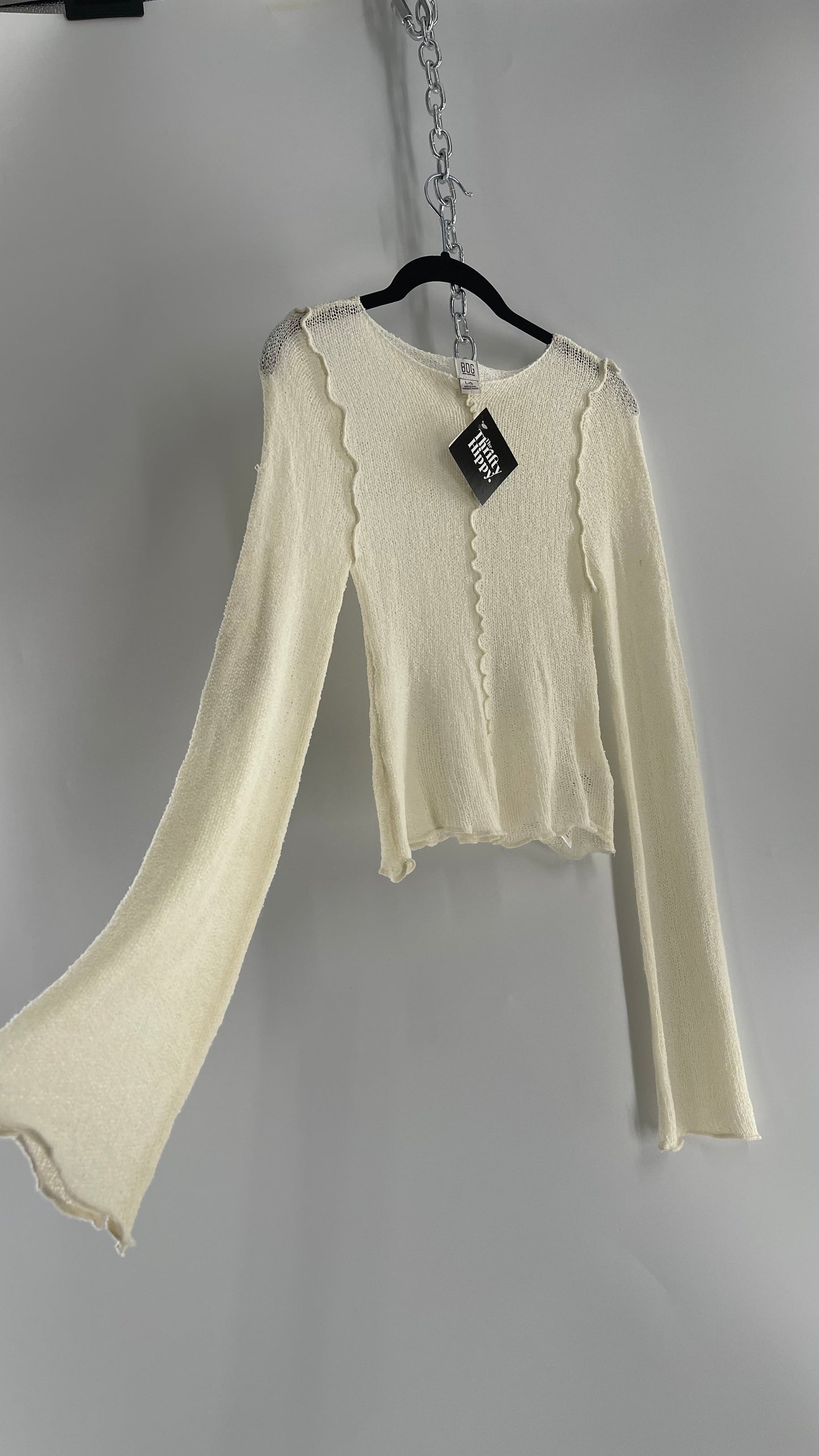 BDG Off White Open Knit Bell Sleeve with Exposed Seams (Large)