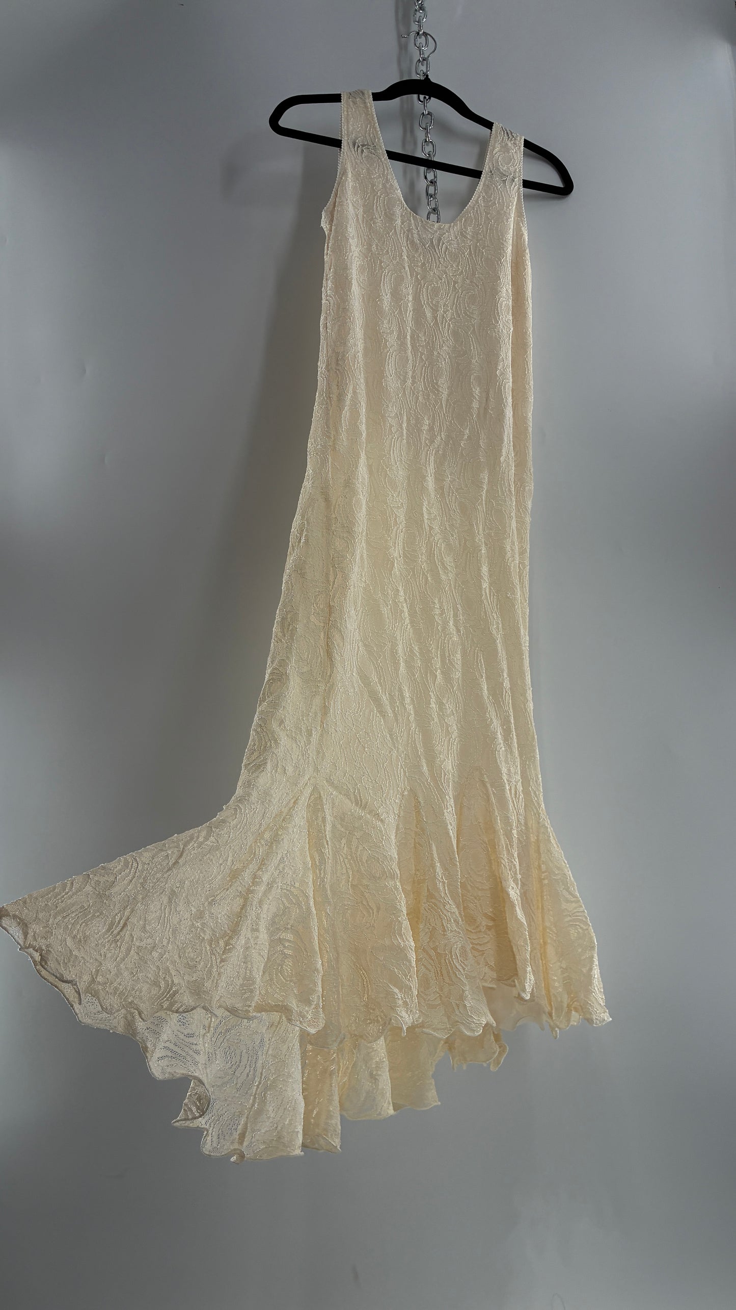Vintage SARA MIQUE New York Off White Maxi Dress and Balloon Sleeve Cardigan Set (M)