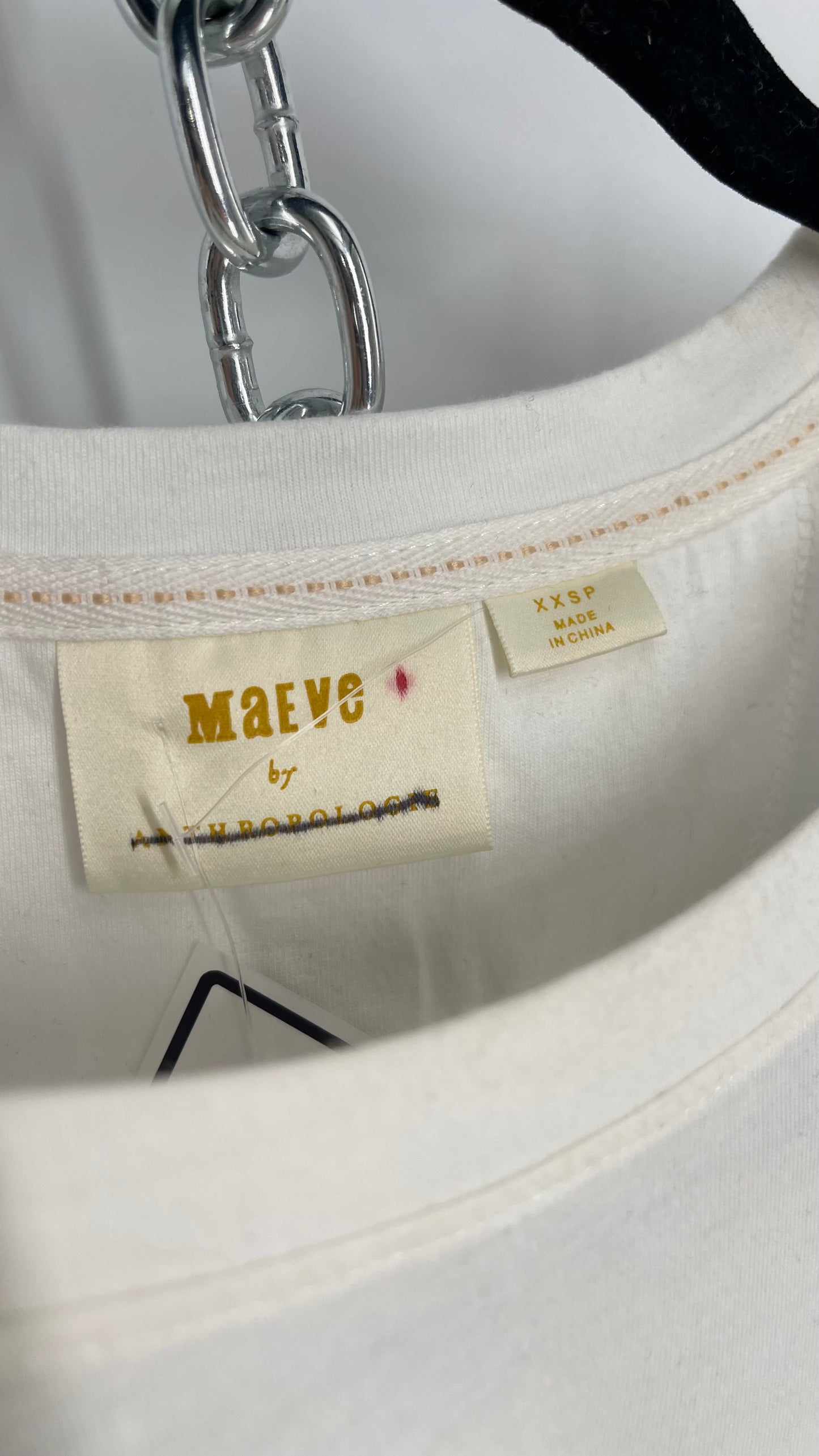 Maeve By Anthropologie Short Sleeve T Shirt, 100% Cotton with Metal Buckle and Fabric Sash Across Waist Size (XXS)