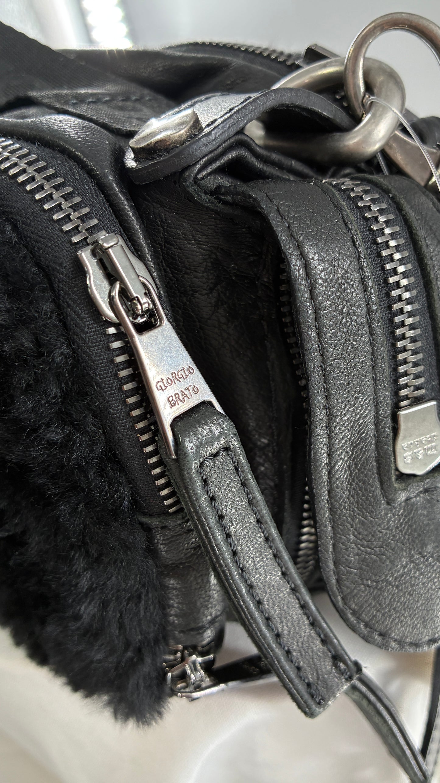 GIORGIO BRATO Black Lamb Leather Convertible Shoulder Bag and Backpack