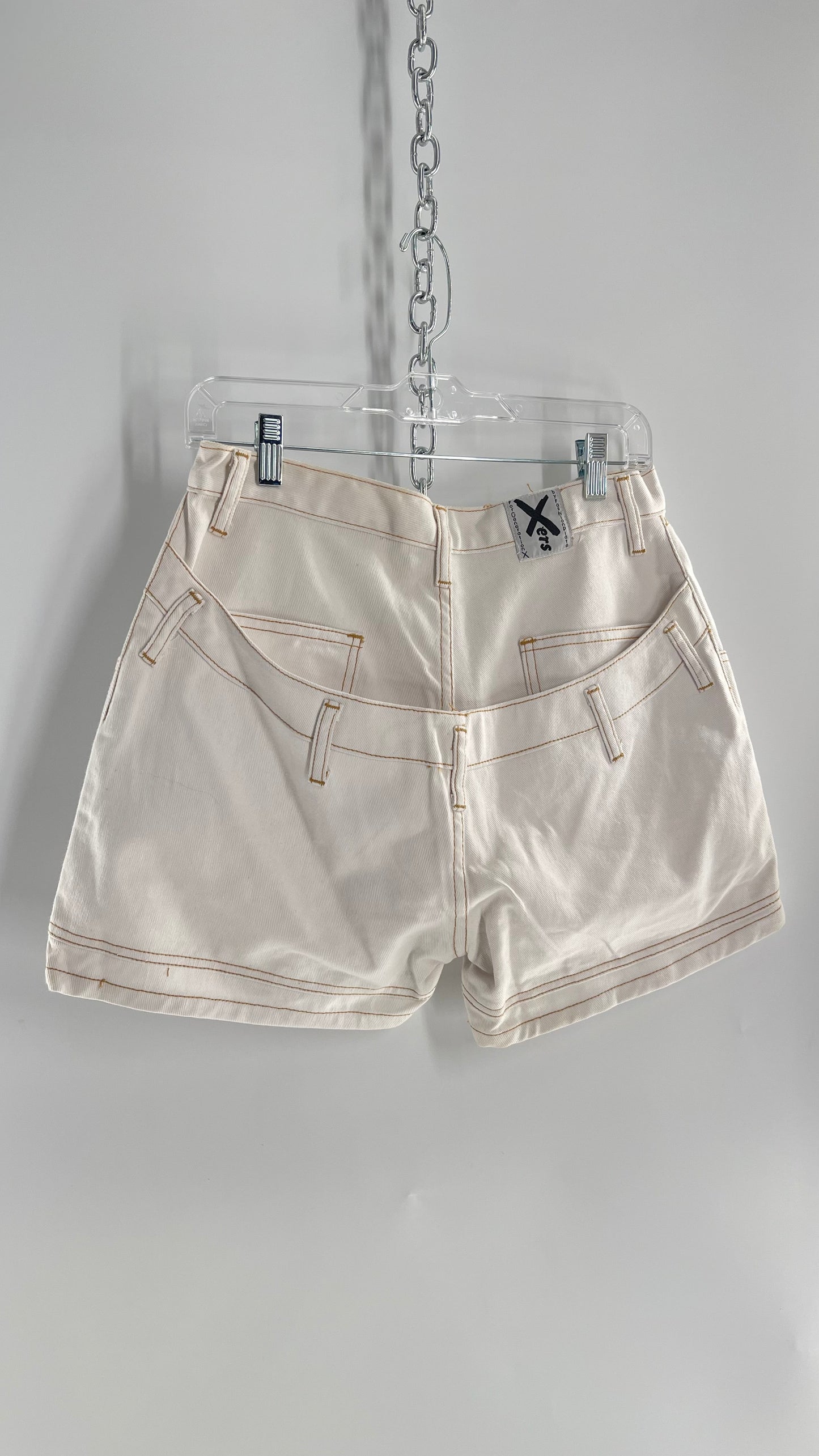 Vintage 1980s Generation X-ers White Contrast Stitch Shorts with Double Waistline on Bum (28)