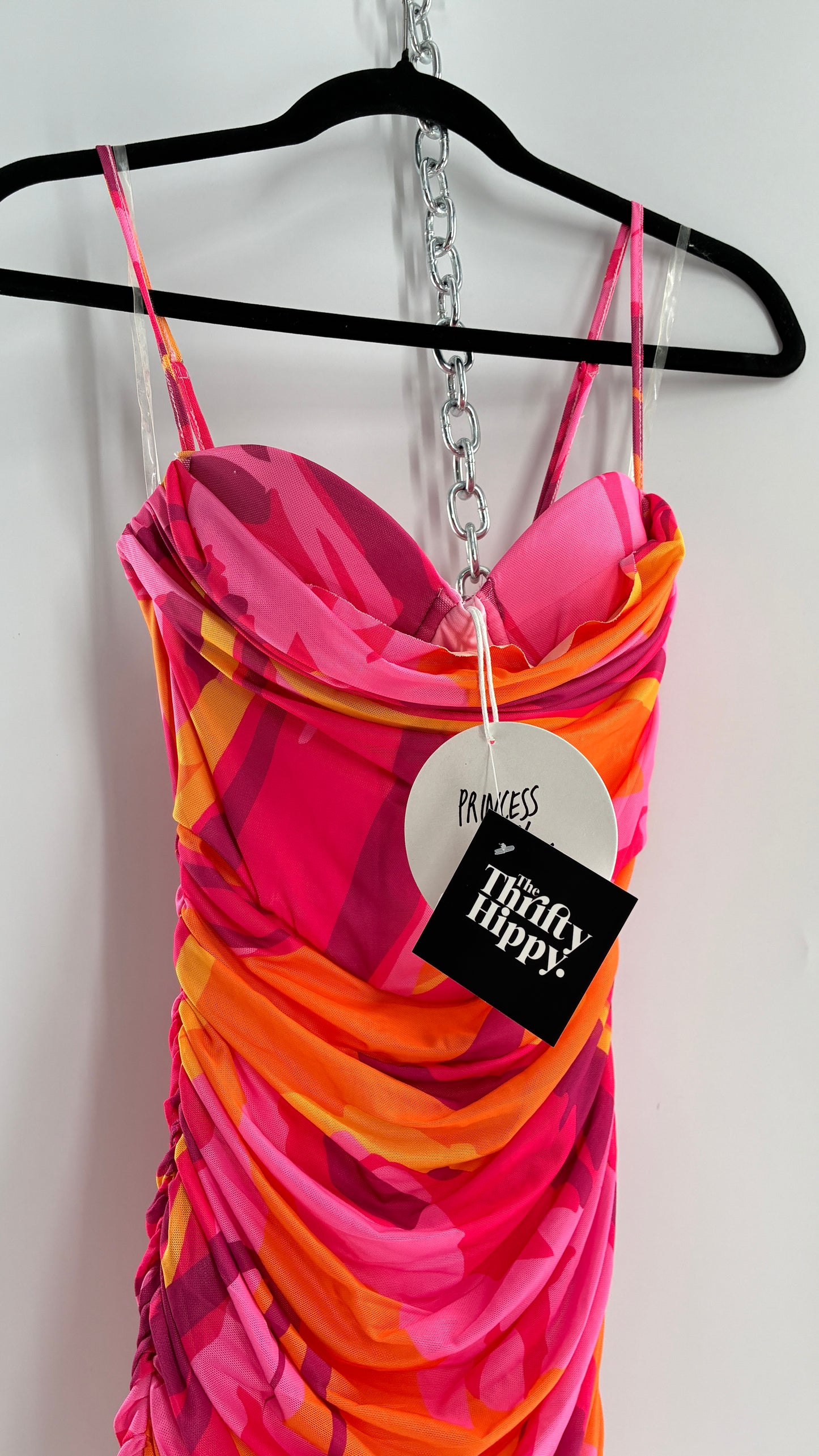 Princess Polly Sunset Ruched Mini Dress with Draped Bust, Underwire Exposed Bra, and Tags Attached (0)