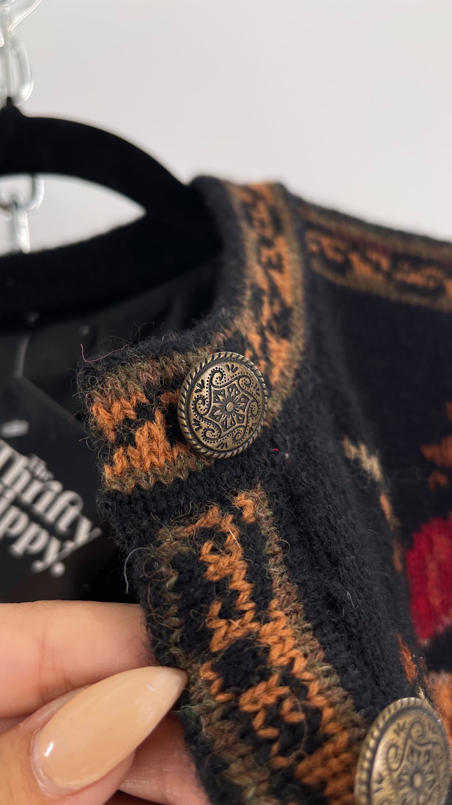 Vintage Iceland Design Wool Jacket with Brass Embossed Buttons and Folk Floral Patterning(C)(Medium)