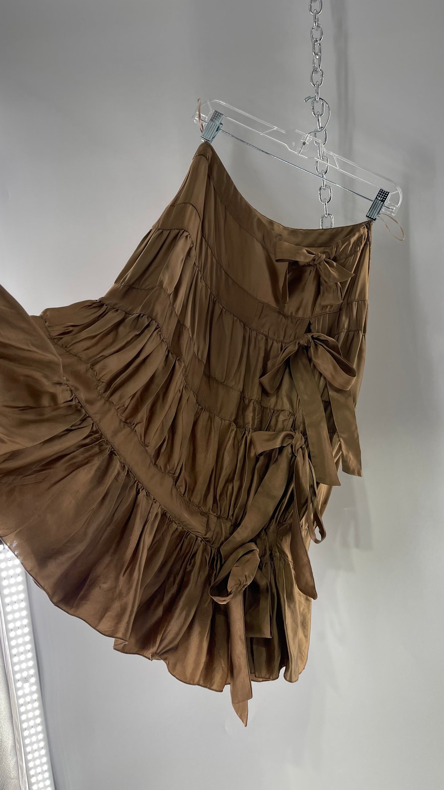 Ysatis Greece Bronze Metallic Fabric Skirt with Dainty Feminine Bow Detailing on Side (1)