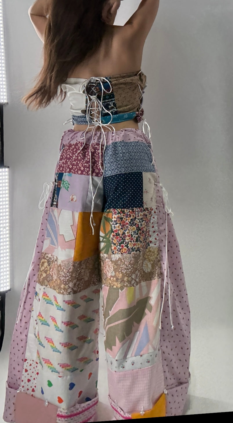 Vintage Handmade Patchwork Picnic Princess 2 Piece Set (XS-XL One Size)