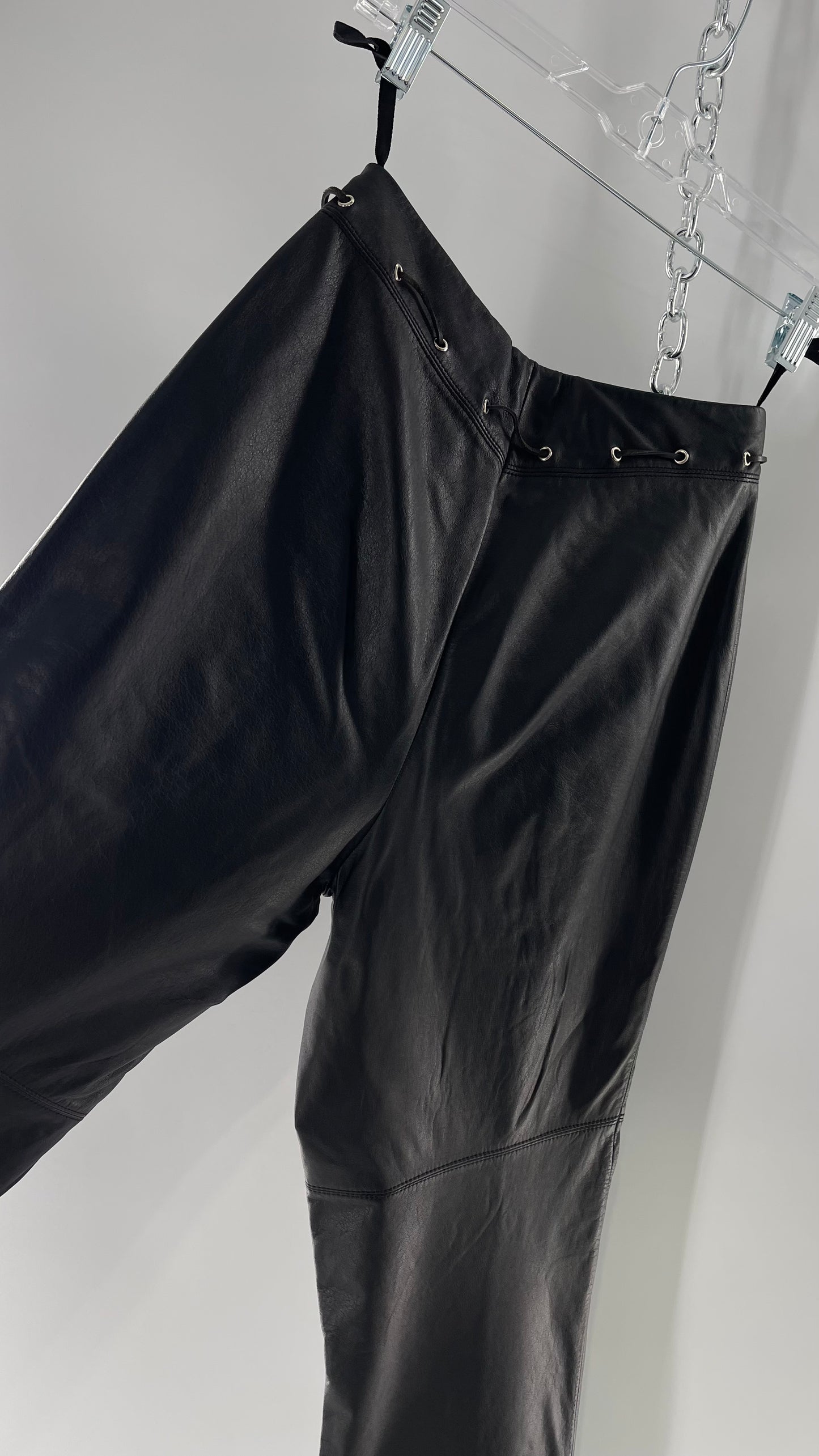 Vintage 90s RALPH Ralph Lauren Thin Leather Pants with Thread Through Grommet Detail on Waistline (4)