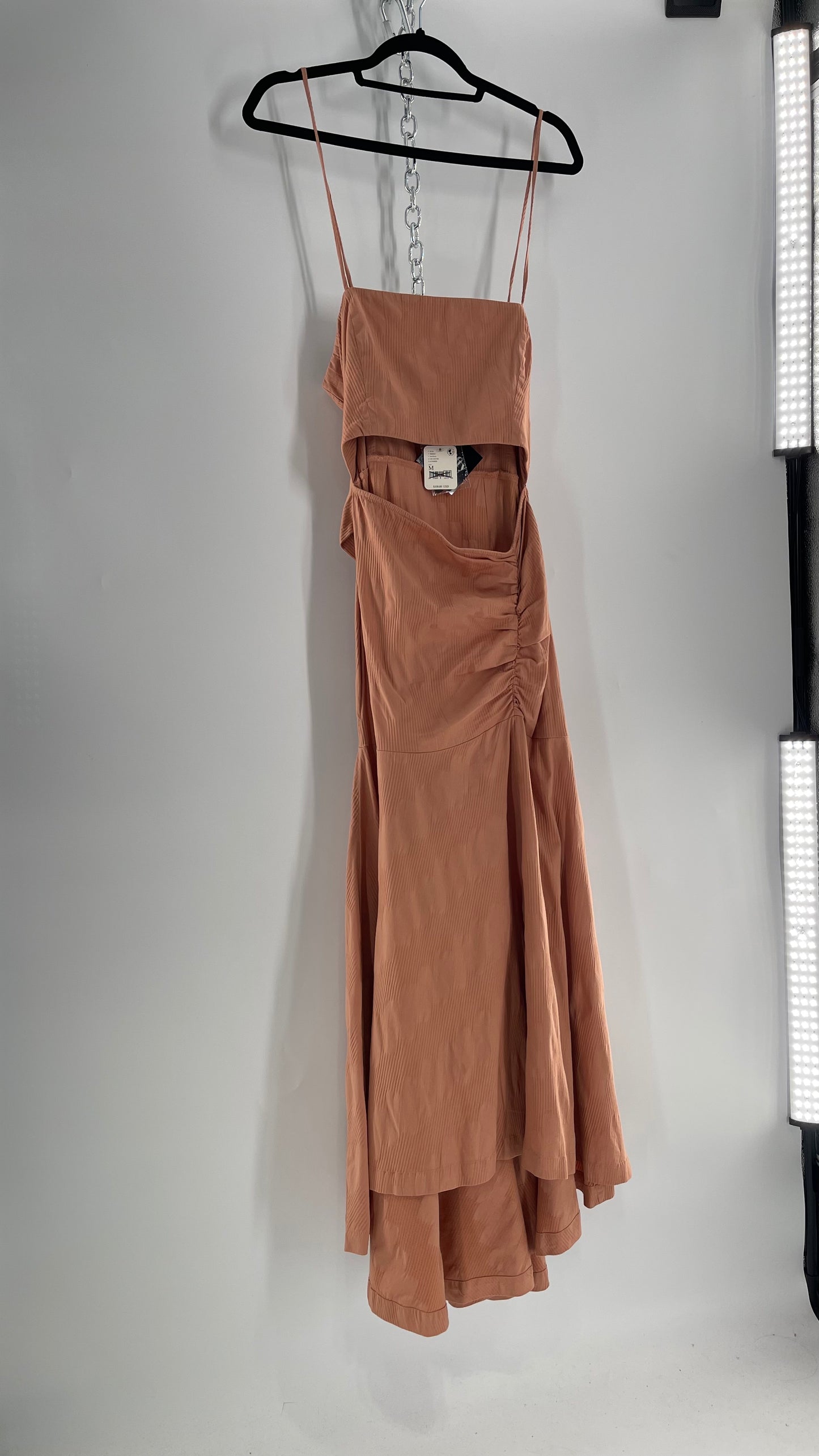 Free People Terracotta/ Smoky Pink Maxi Dress with Exposed Midriff, Waist Bow, and Side Slit with Tags Attached  (M)