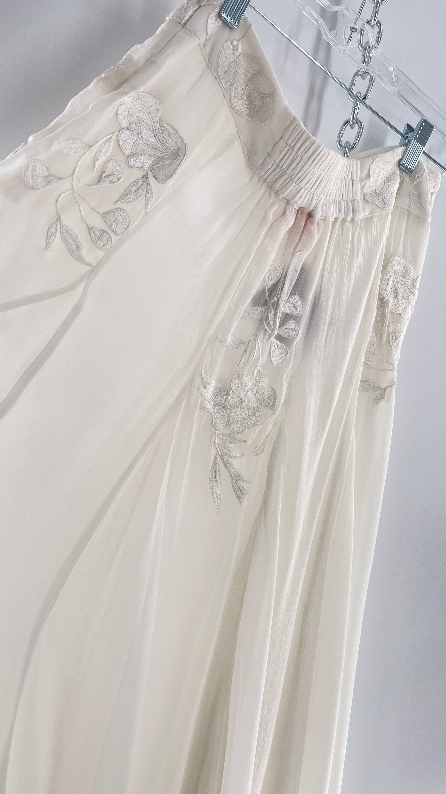 ROCOCO SAND White Hankerchief Hem Skirt with Embroidered Waistline (Medium)