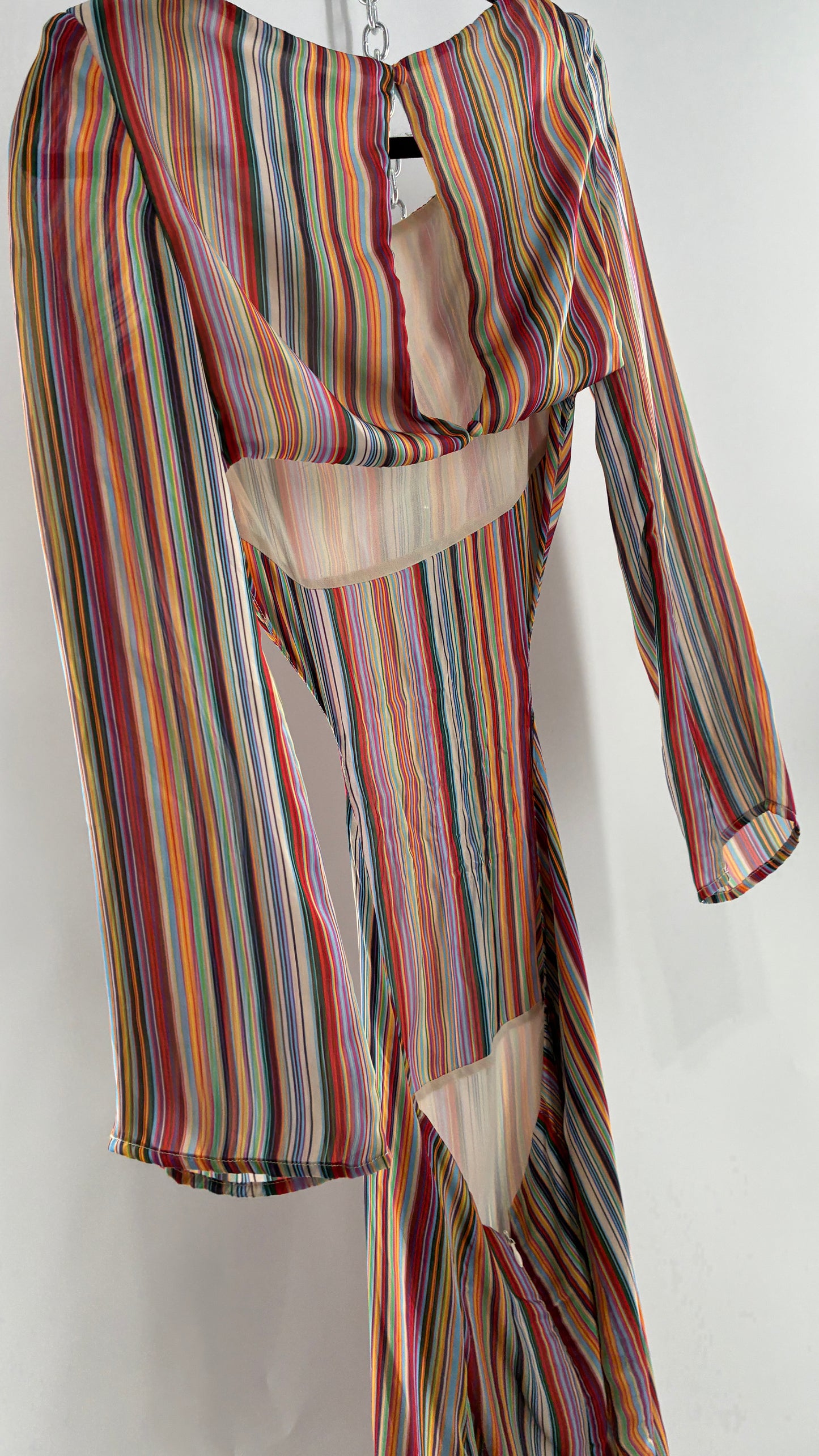 WINTERMUSE Daphne Multicolored Striped Silky Backless Cutout Dress (4)