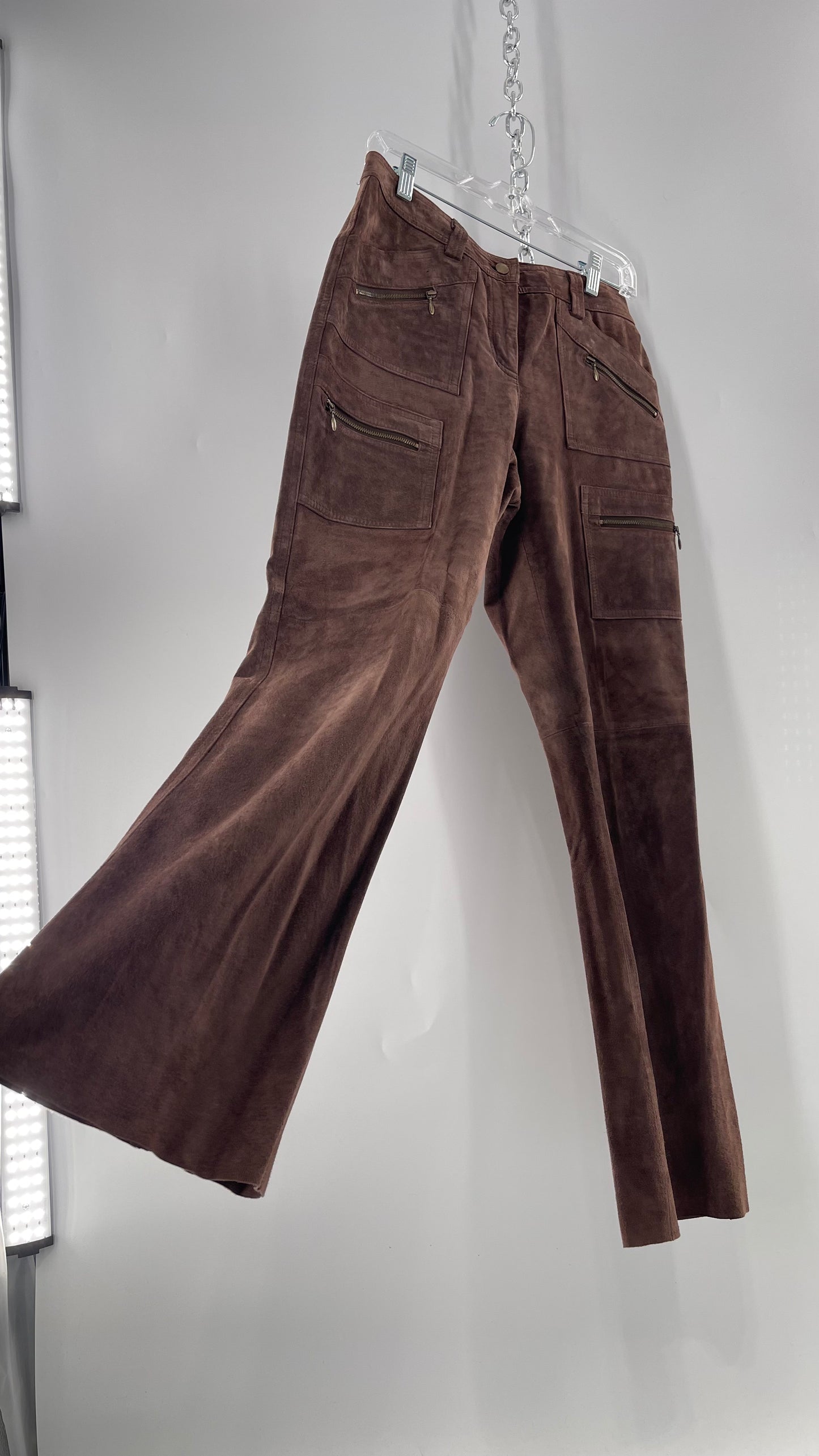 Vintage Context Petit Brown Suede Straight Leg Cargos with Pockets and Bronze Zippers (8P)