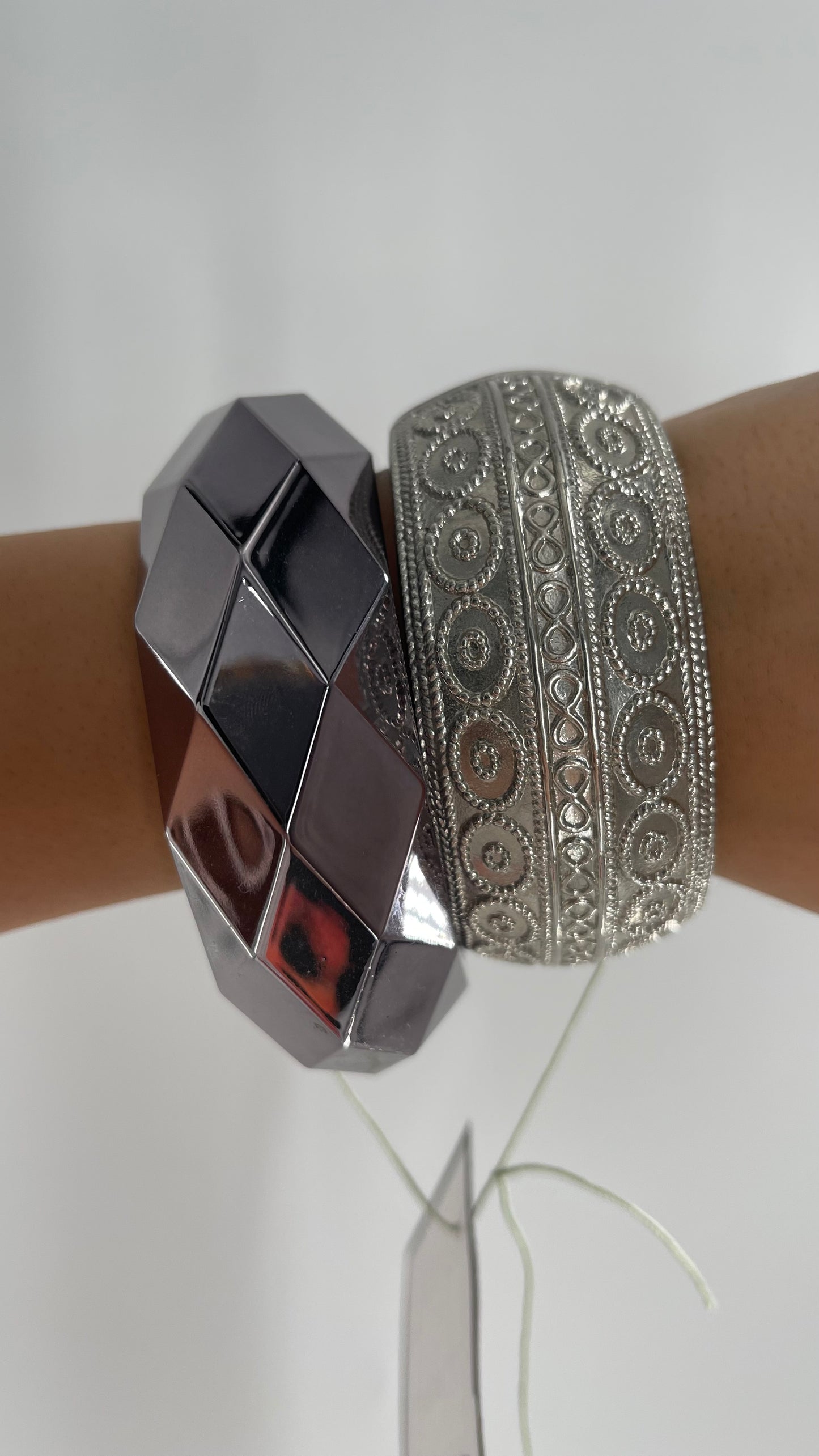 Vintage Rocker Silver/Chrome Bangle Set