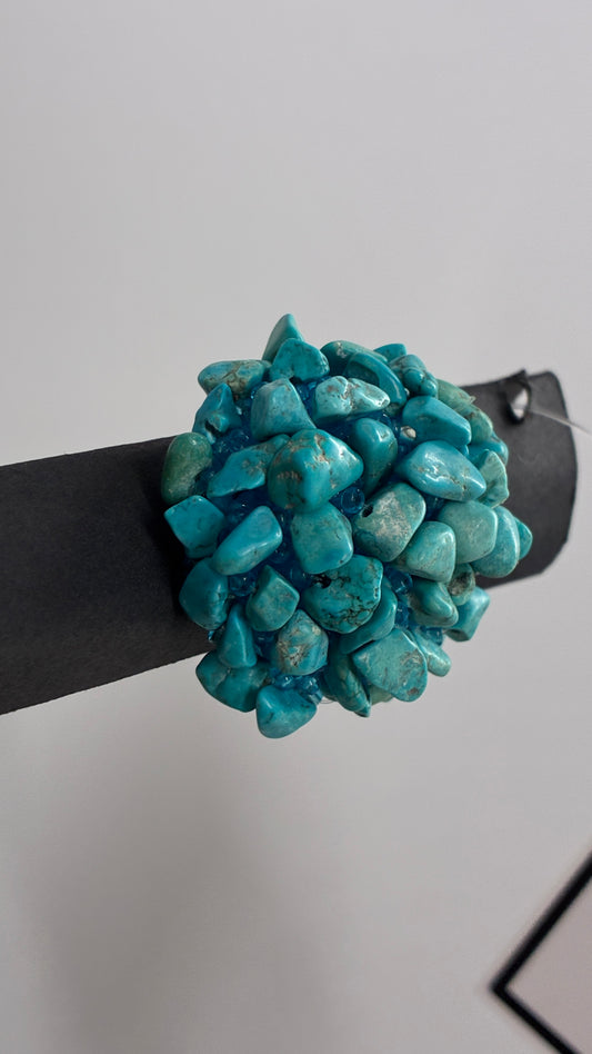 Vintage Handmade Turquoise Stone Cluster Beaded Ring