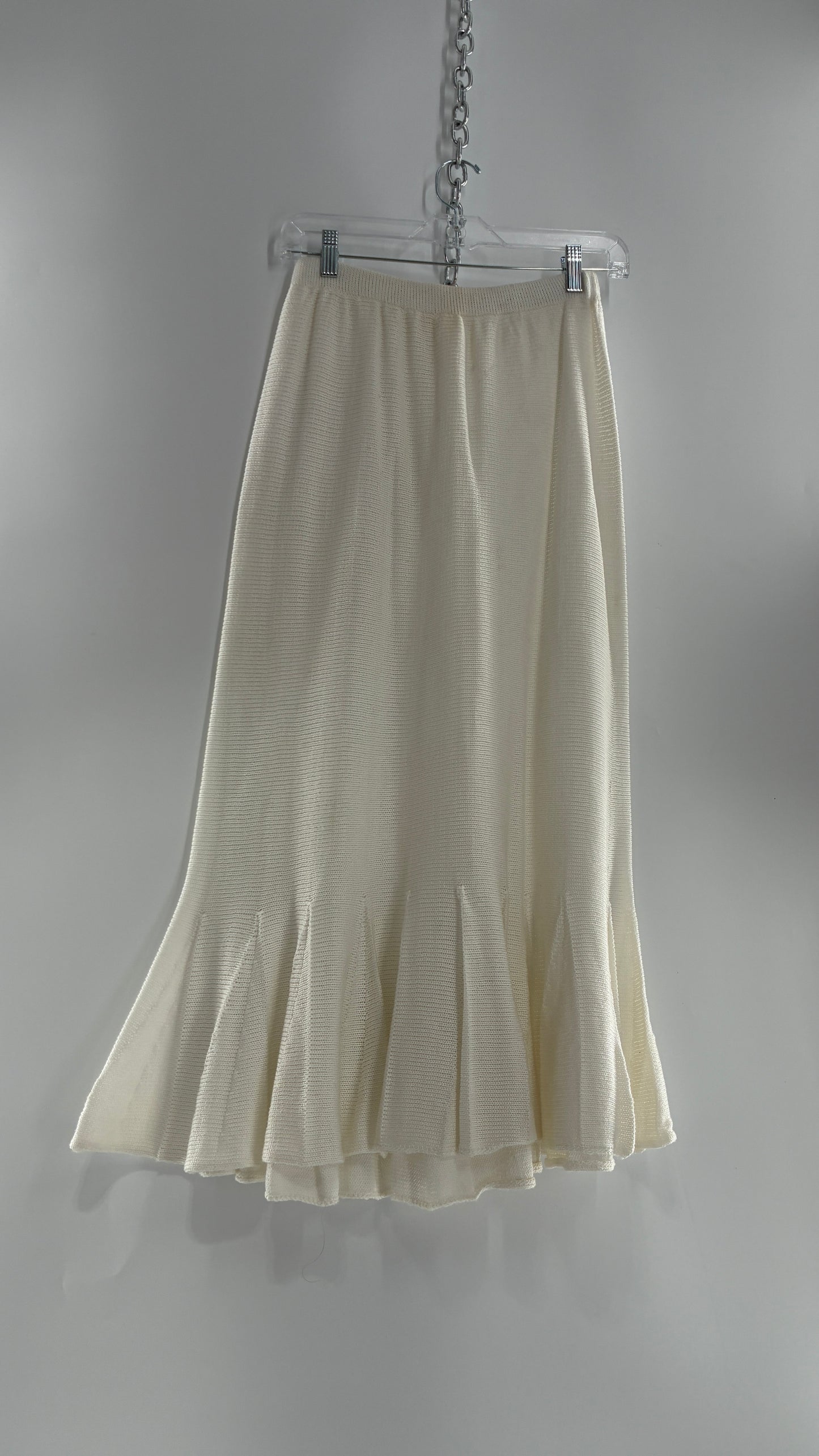 Vintage MARY JANE MARCASIANO White Knit 100% Cotton Made in NY Mermaid Style Skirt (Medium)
