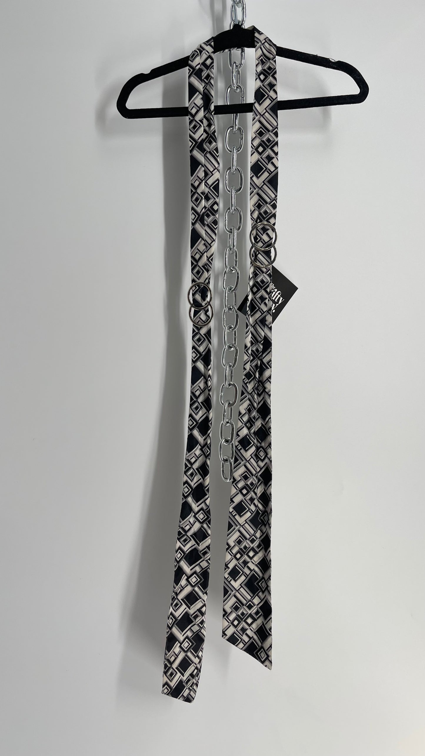Vintage Black and White Abstract Geometric Silky Skinny Belt/Scarf