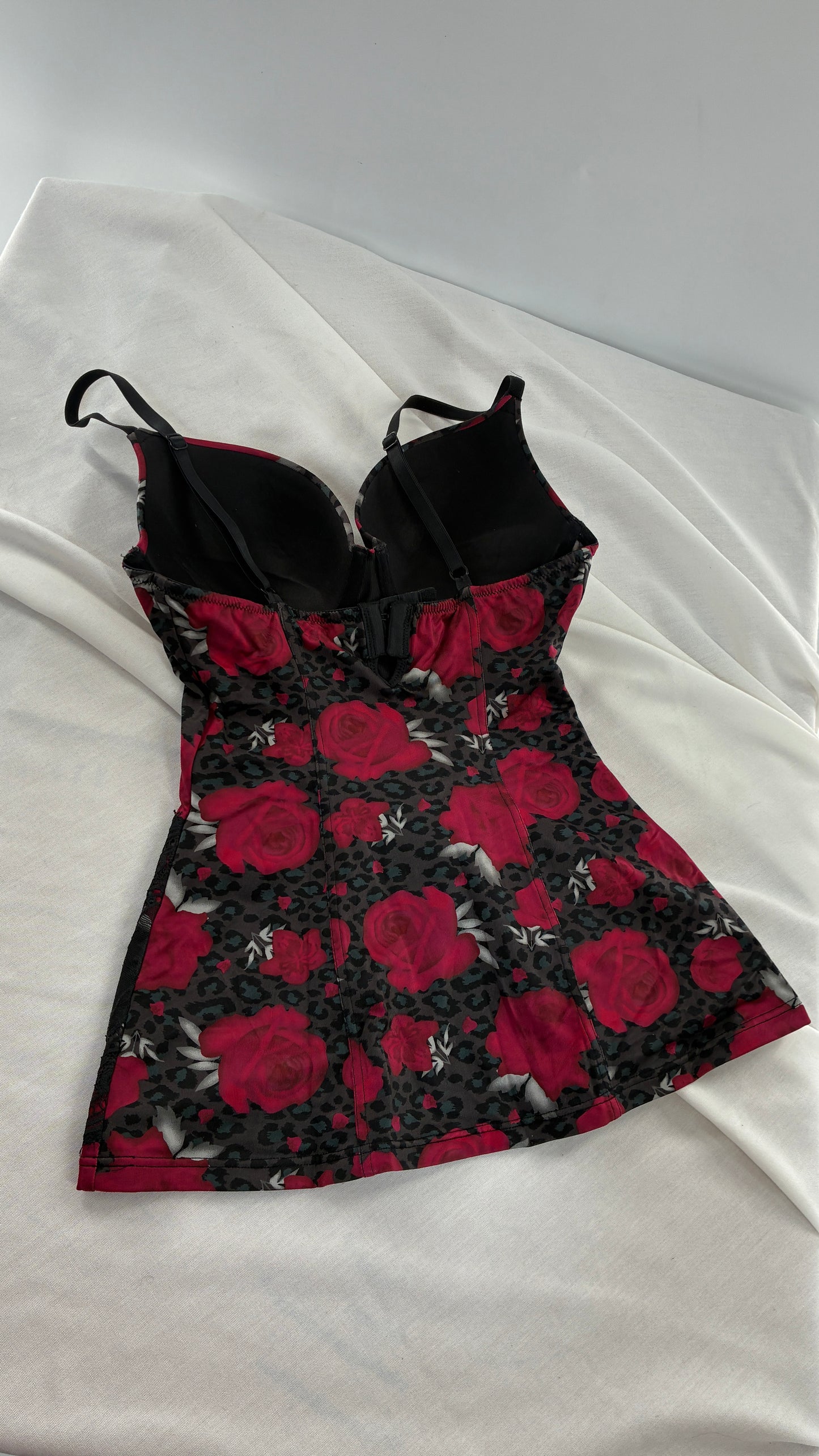 Vintage FLEXEES Rose & Leopard Graphic Thick Lycra Camisole (34C)