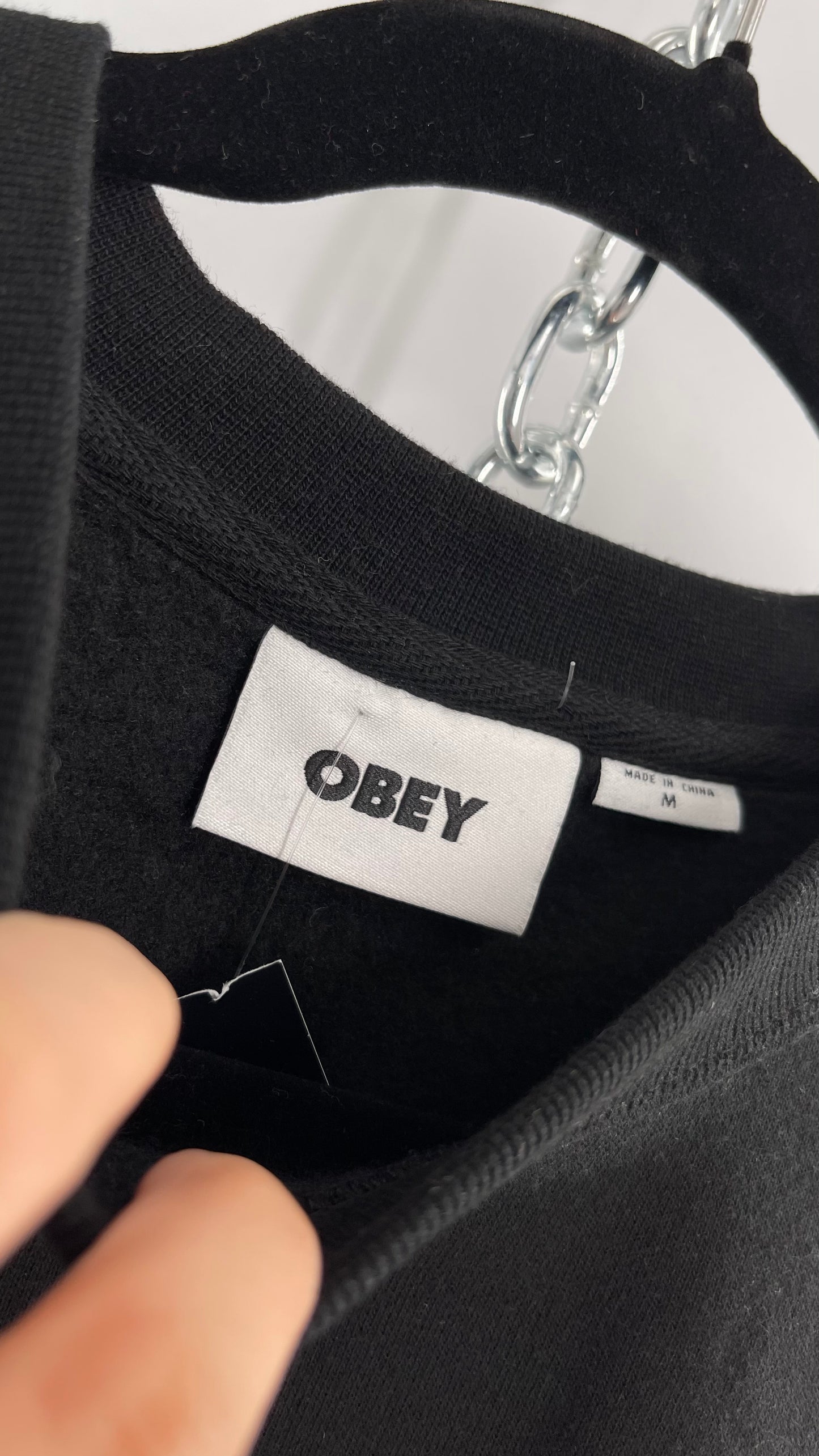 OBEY Black All Over Embroidered Love is The Cure Crewneck with Tags (Medium)