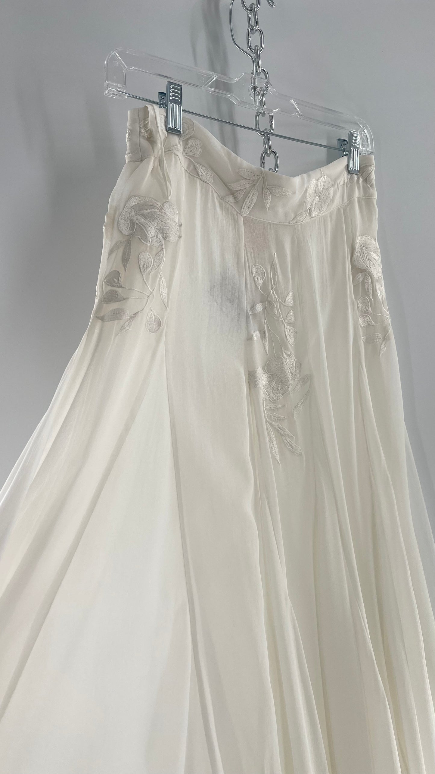 ROCOCO SAND White Hankerchief Hem Skirt with Embroidered Waistline (Medium)