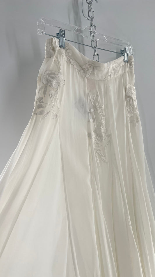 ROCOCO SAND White Hankerchief Hem Skirt with Embroidered Waistline (Medium)
