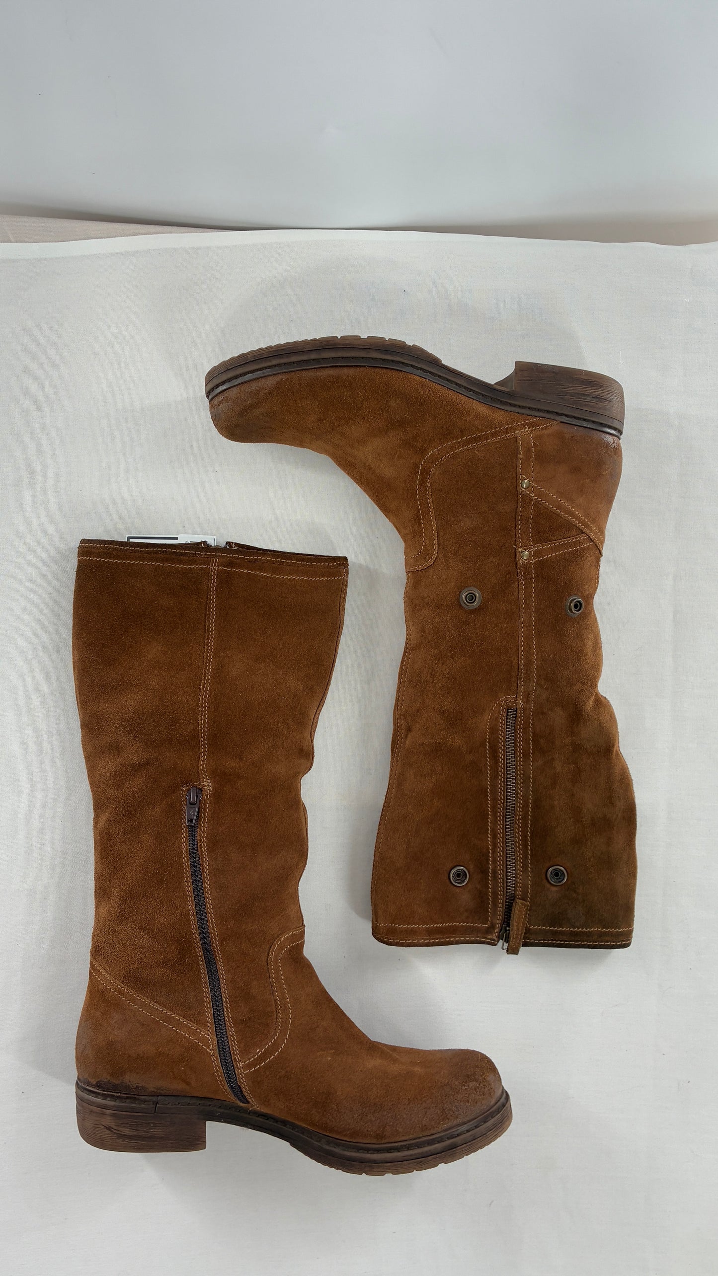 MANAS Brown Suede Leather Combat Style Boots with Fold Over Option (40)