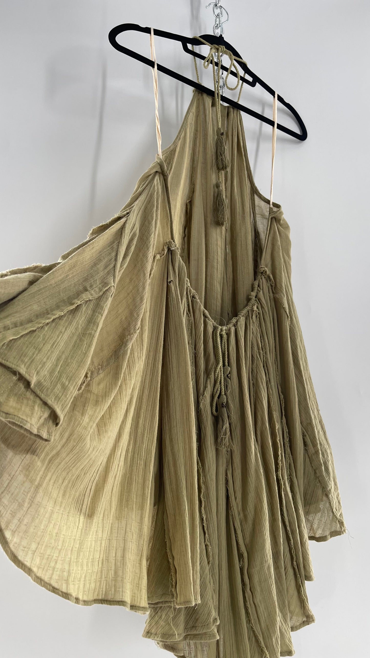 Free People Sage Halter Voluminous Cotton Dress with Open Back (Small)