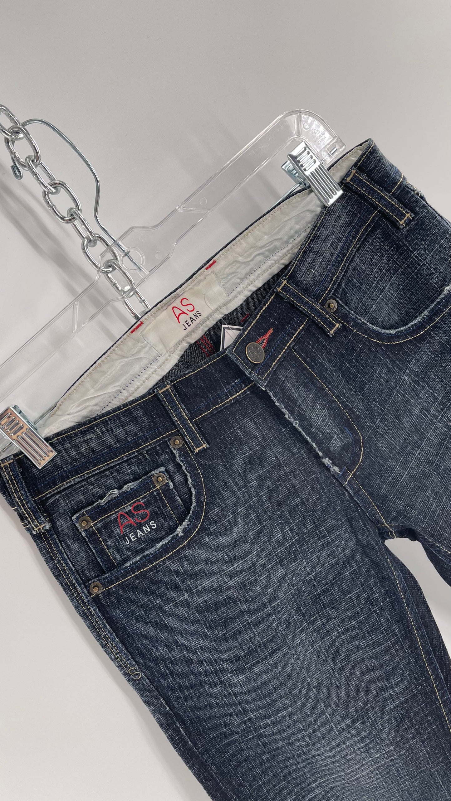 Vintage Smart AS JEANS Dark Wash with Grain and Embroidered/Embellished Kiss Rock Logo (28)